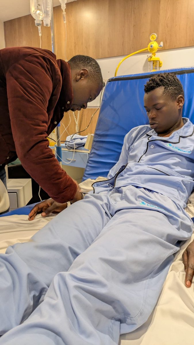 RevoltMankuyio's tweet photo. We have just visited Collins at the hospital. His condition is worsening. The doctors say he has gone several days without eating, which is affecting his overall condition.

He has sustained fractures in both legs and requires continued medical care and monitoring.
Mr Ruto and your Rogue Crooks. 
#StopPoliticalViolence Aganaist Human 
#EndEnforcedDisappearances
#RutoMustGoToJail
