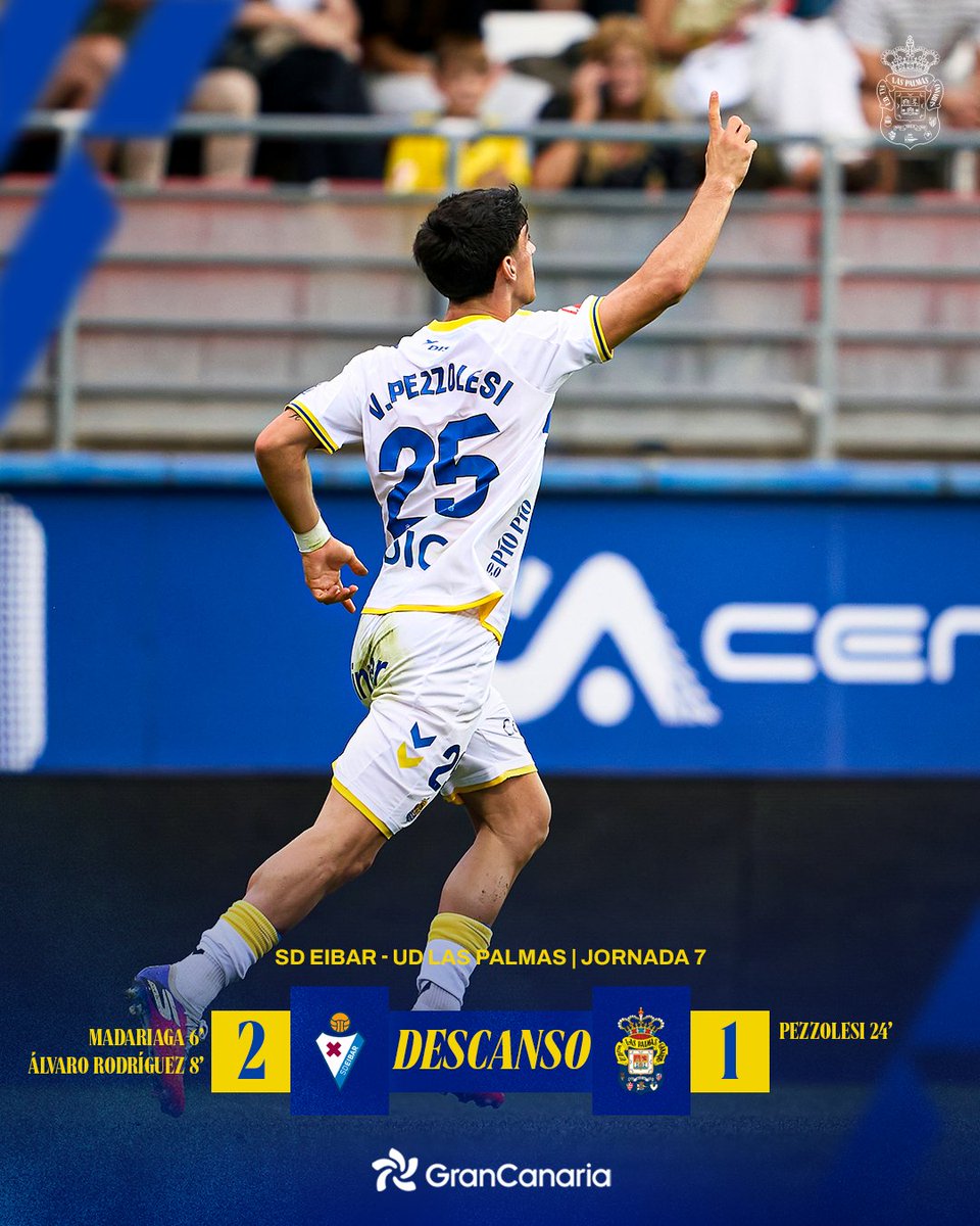 UDLP_Oficial's tweet photo. ⏸️ #EibarLasPalmas (2-1) | 45+3' Descanso en Ipurua 💛💙
 
#SienteLaUnión #LaUniónHaceLasPalmas https://t.co/RdKIq7xFcb