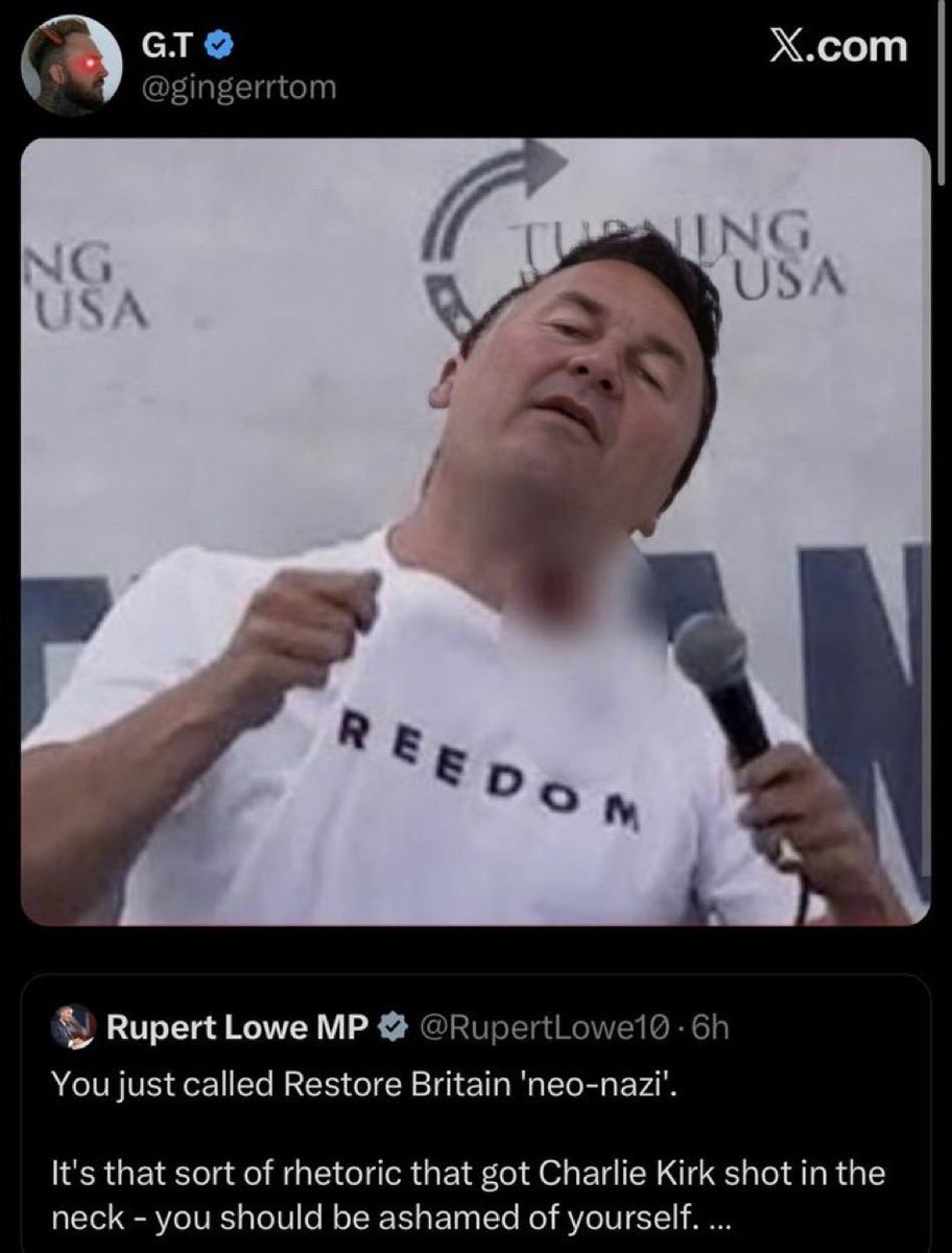 DanielCreiowvo's tweet photo. @gingerrtom you justified political violence because Lowe pointed out that Kirk was murdered because he was labeled as a nazi then being one https://t.co/8QdJsIn1S8