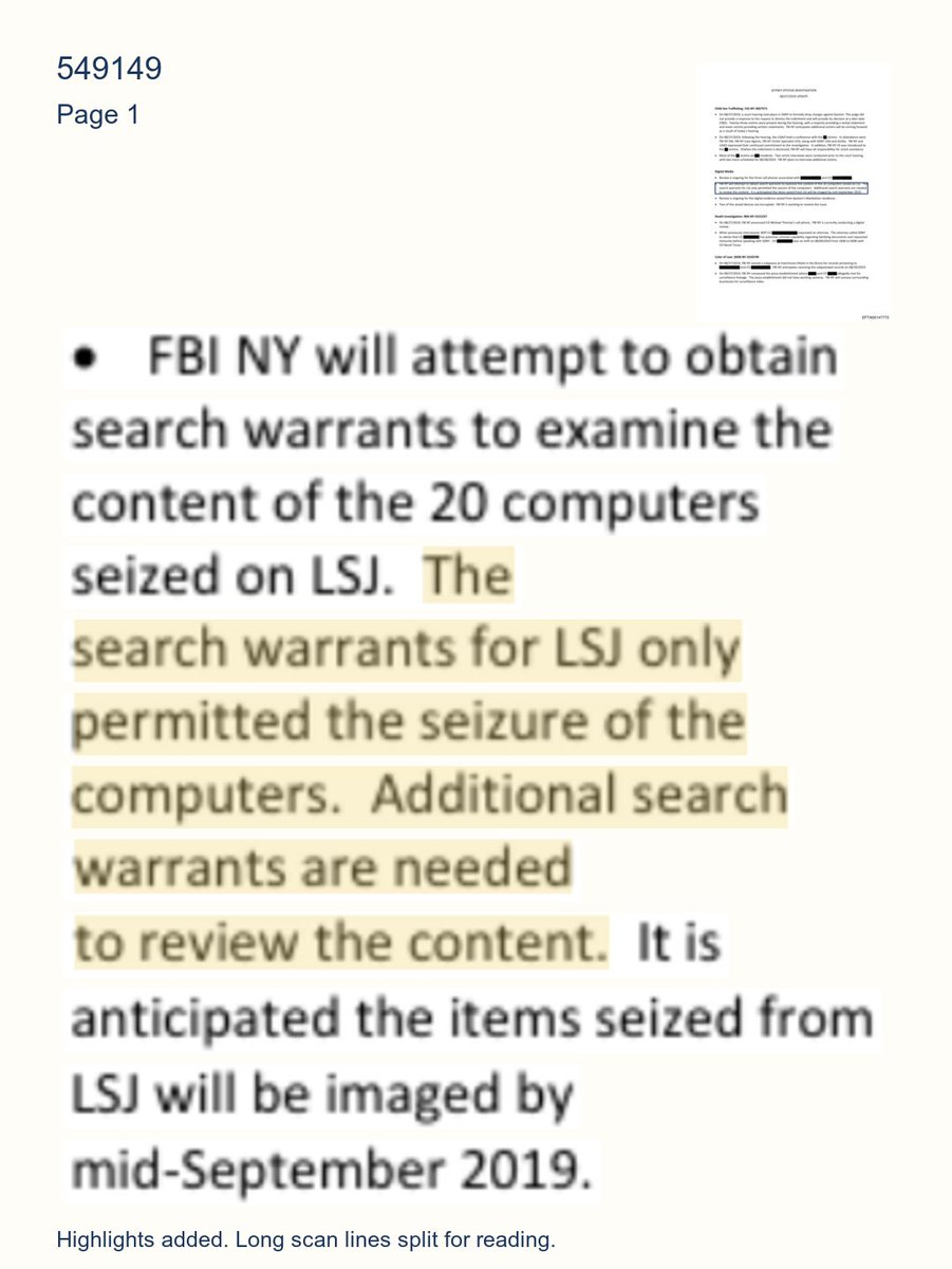 epsteinsearchin's tweet photo. An Aug. 27, 2019 FBI update says agents had seized 20 computers from Little St. James but still needed separate warrants to examine their contents. The page does not say whether they later obtained those warrants. https://t.co/3cqt9qxlEi