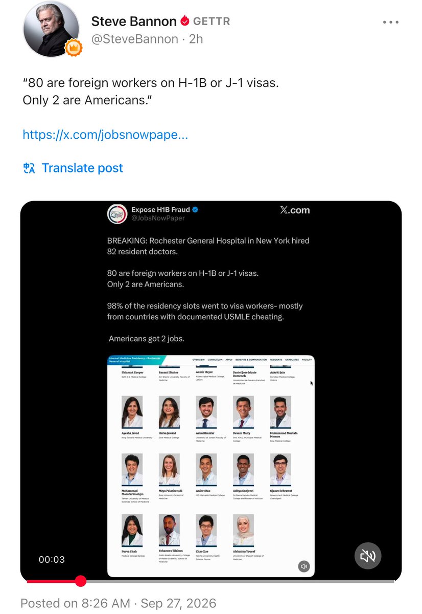 Bannons_WarRoom's tweet photo. “80 are foreign workers on H-1B or J-1 visas.
Only 2 are Americans.”

 https://t.co/ESGB3kPwyy https://t.co/j9rINwnVFI
