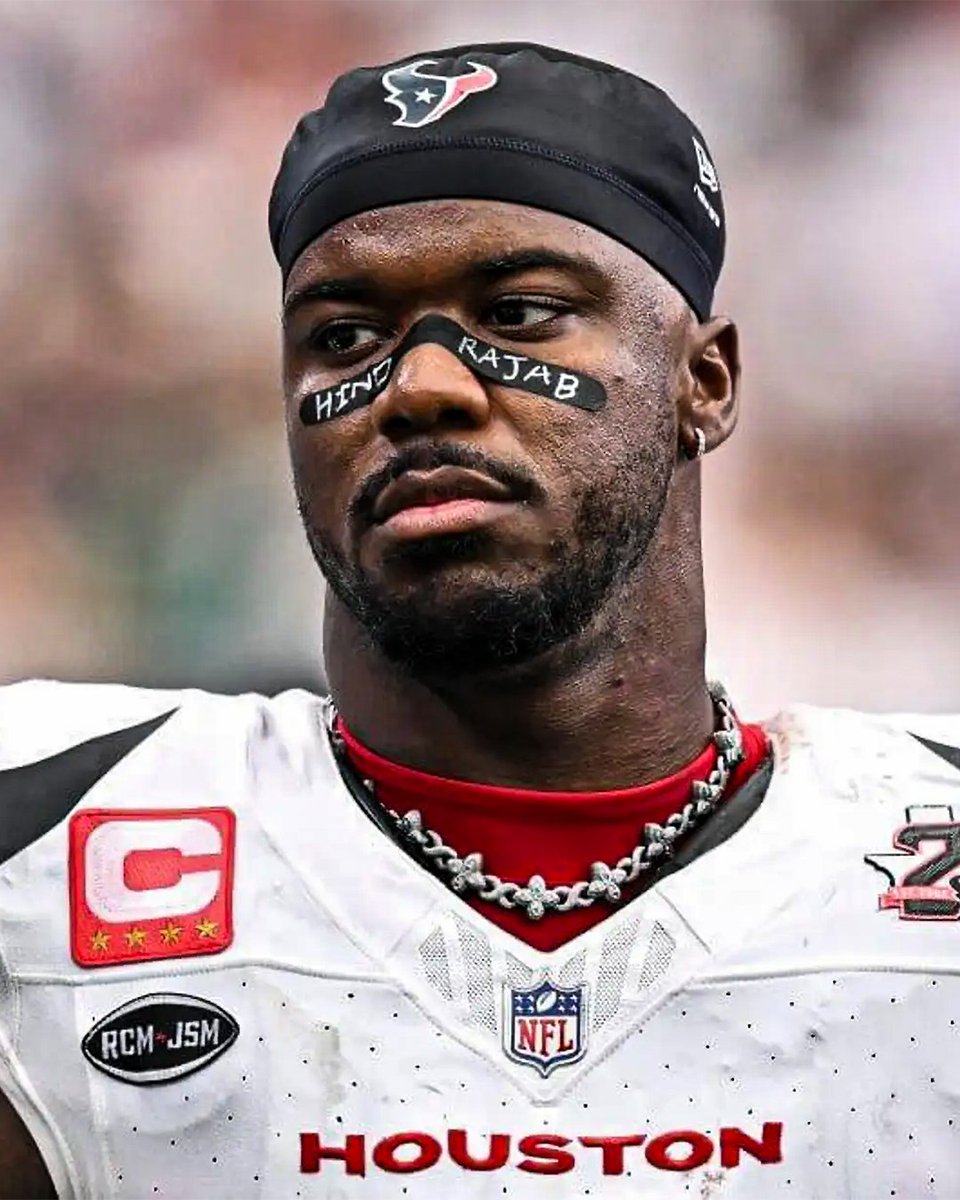 sportingnews's tweet photo. Azeez Al-Shaair continues to put names of slain Palestinian children on his eye black despite threats from the NFL.

Al-Shaair has worn the names of Hind Rajab, Wafaa Akila and Lana &amp; Bana Ahmed https://t.co/Rdpzw1tt2K