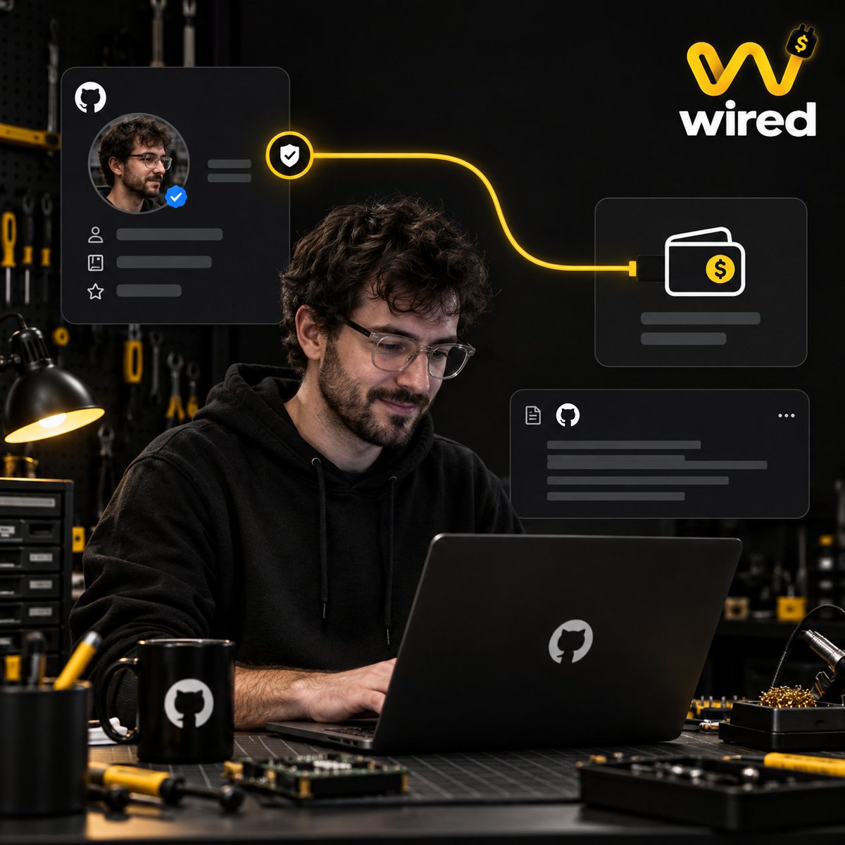 wiredupbnb's tweet photo. A developer builds the tool everyone uses. Their community can launch a token and select the maintainer’s GitHub account as the fee recipient.

Verification happens through a public Gist containing a one-time challenge. Wired records the account’s stable GitHub user ID, so the fee identity stays attached when the username changes.

The developer then binds a wallet and claims their share.

Which GitHub maintainer deserves this?