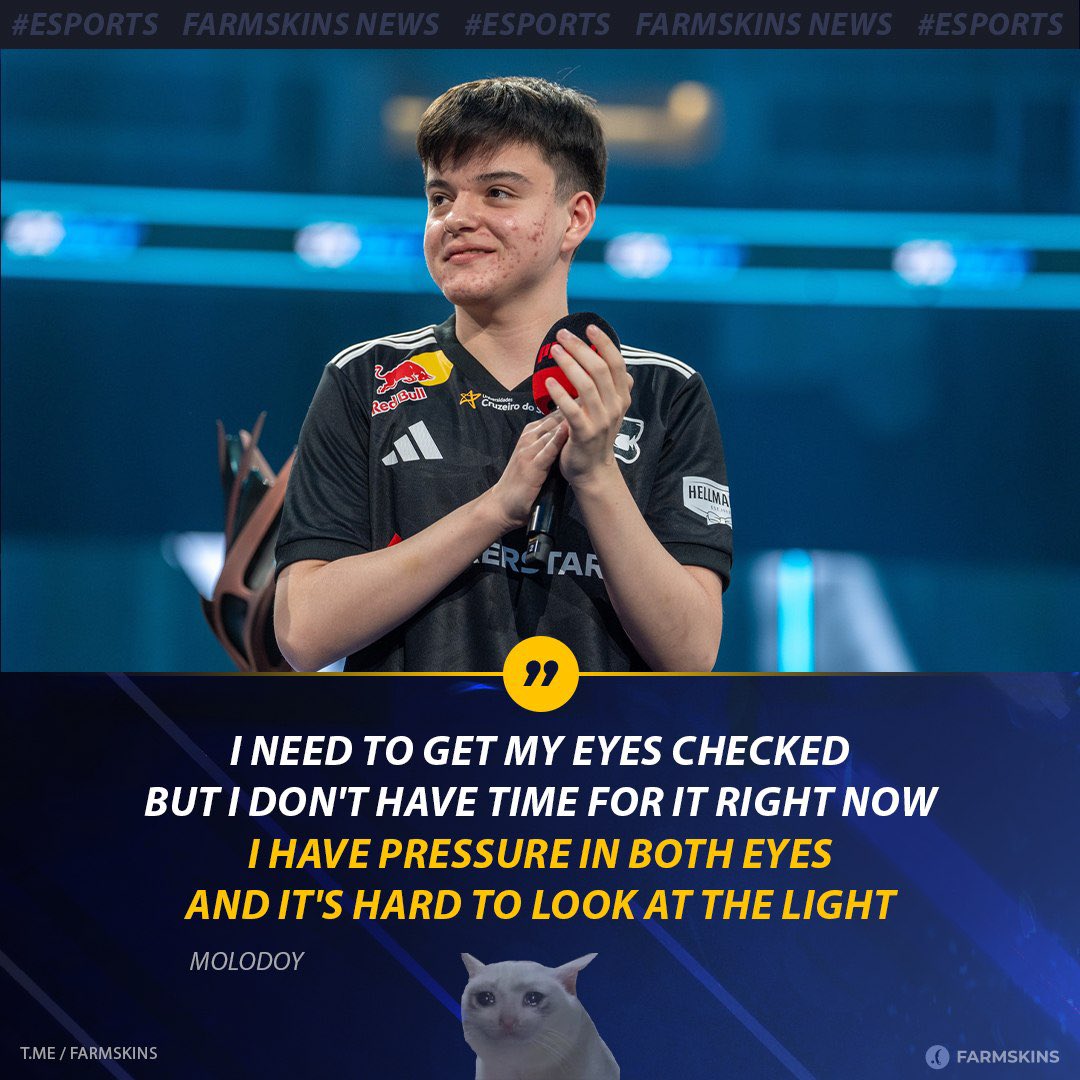 farmskins's tweet photo. molodoy revealed he’s dealing with pressure in both eyes and sensitivity to light 😬
Playing at the highest level while feeling like this can’t be easy. Hope he gets it checked soon 🙏 https://t.co/d71xGbTUPz