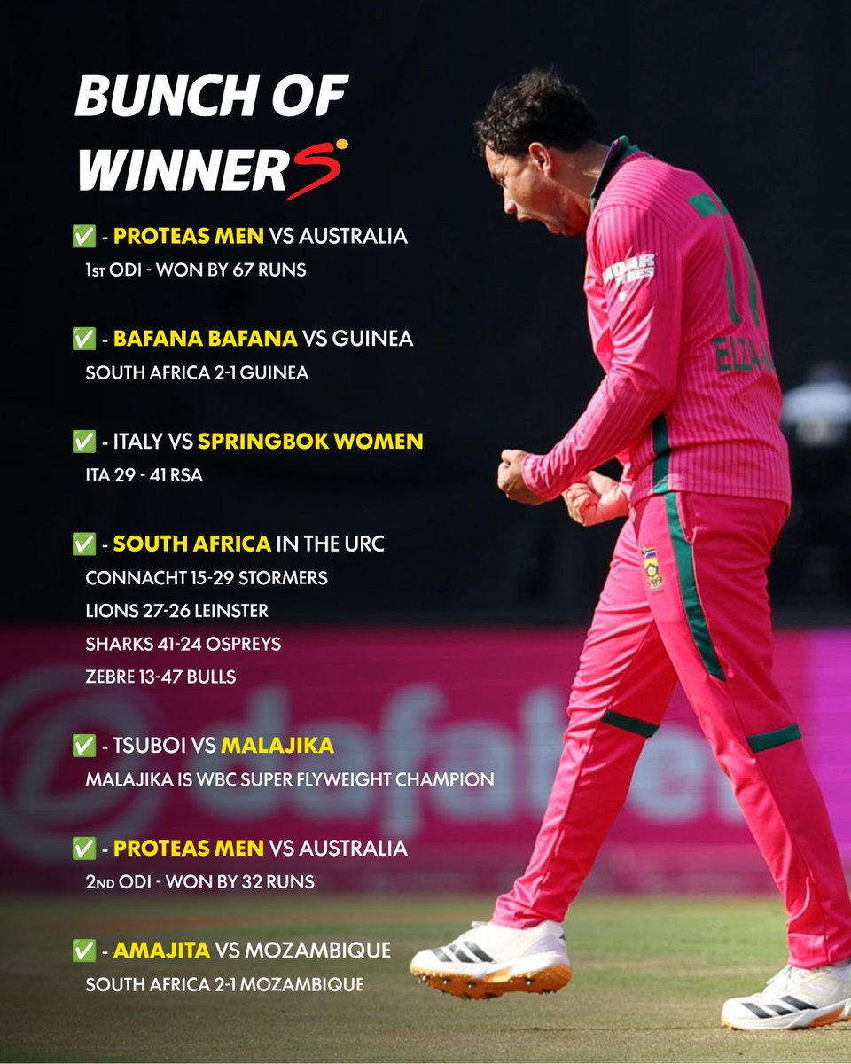 SuperSportTV's tweet photo. It was a 𝐒𝐔𝐏𝐄𝐑 sporting weekend for South Africa 🇿🇦🔥 https://t.co/kXtZhJ8hYv