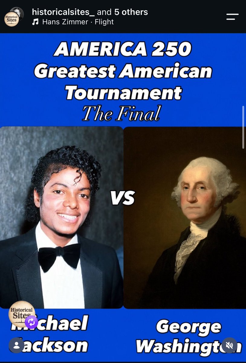 Quote31490249's tweet photo. Social media is running a tournament for the Greatest American of all time. Michael Jackson made the finals and is facing off against George Washington to determine the winner.

https://t.co/4o6eieRItY https://t.co/M6ydx6HFI6