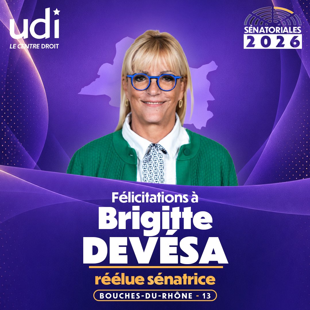 UDI_off's tweet photo. Félicitations à Brigitte Devésa (@DEVESA3) réélue sénatrice des Bouches-du-Rhône. 
#Sénatoriales2026 https://t.co/WC0ULoDLP6