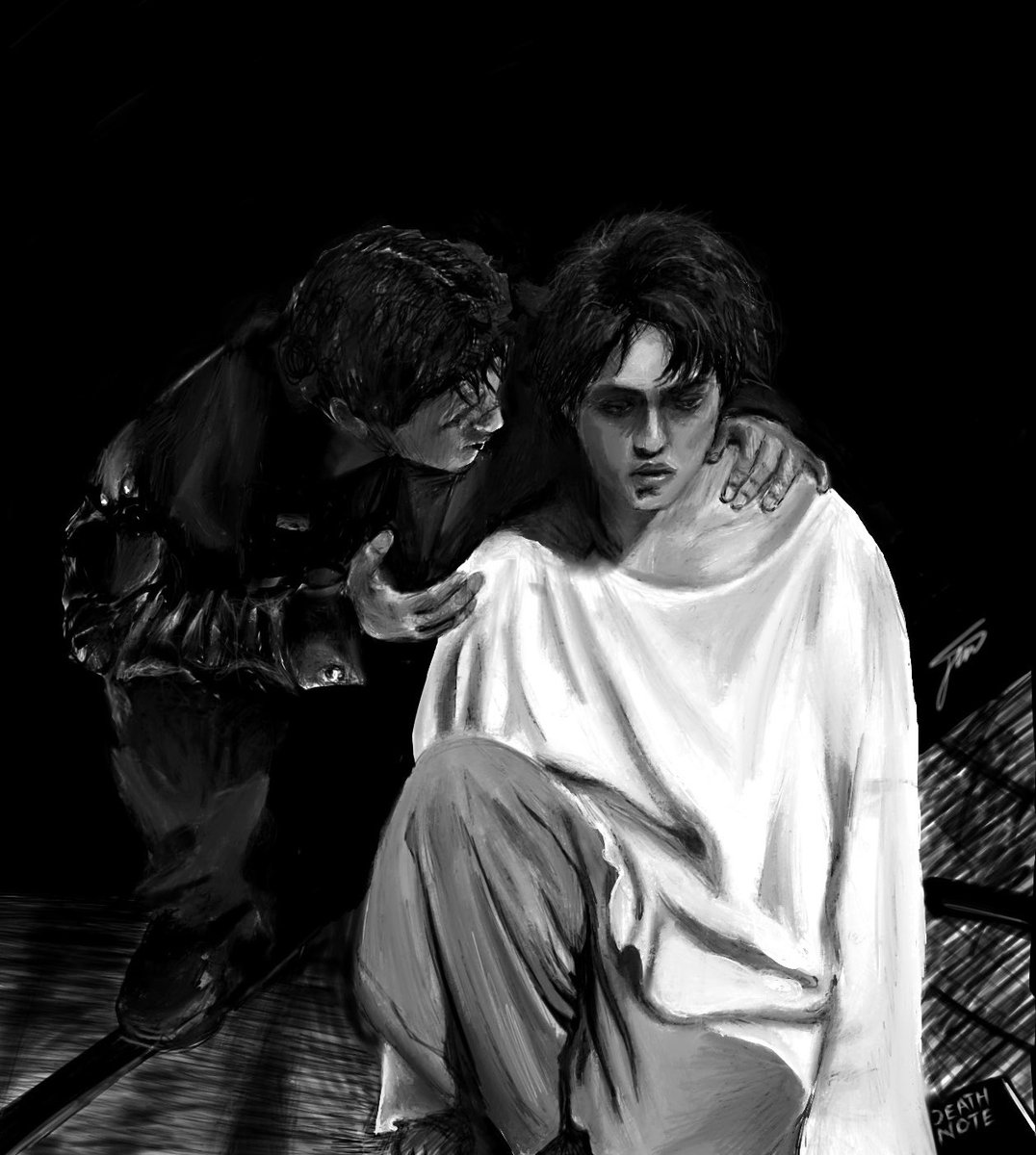 vxmpyry's tweet photo. posted this one on tiktok already but (tragic) digital art of @ColinRyan &amp; Xander Pang. missing #deathnotethemusical a lot :,( https://t.co/DKv38Jyzdd