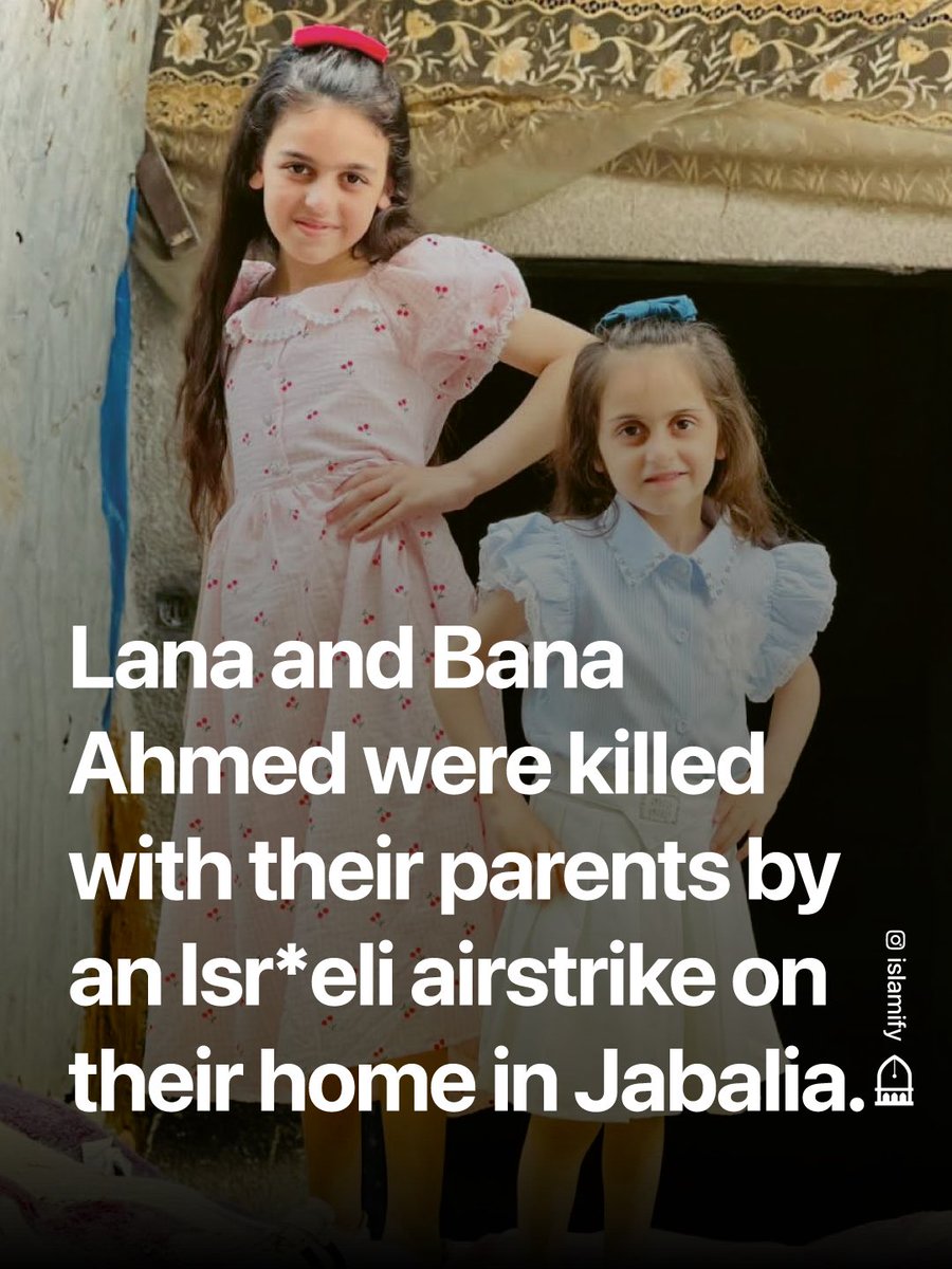 Alhamdhulillaah's tweet photo. Despite mounting pressure by the NFL and multiple fines, Azzez Al-Shaair continues to pay tribute to Palestinian girls killed by the occupation forces.

This time Lana (12) and Bana (8) who were kiIIed with their parents after an Isr*eli airstrike earlier this month on their home in the Jabalia Refugee Camp in Gaza.