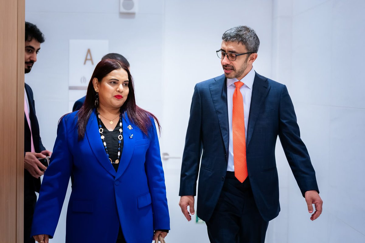 IruthishamAdam's tweet photo. 🌍It was a great honour and pleasure to have an audience with His Highness Sheikh Abdullah bin Zayed Al Nahyan @ABZayed Deputy Prime Minister and Minister of Foreign Affairs of the UAE, on the sidelines of #UNGA81HLW.

I conveyed @MMuizzu and @presidencymv government 's heartfelt appreciation for the UAE’s generous assistance and valuable contributions to the development of the Maldives. 

We discussed further strengthening our longstanding brotherly relations, expanding economic and development cooperation through promotion of trade, investment, tourism, labour, agriculture and renewable energy projects . 

Highlighted the high level participation and importance Maldives' attaches to the 2026 UN Water Conference hosted by UAE. With the desire to advance  our shared priorities we also exchanged views on the situation in the Middle East and reaffirmed our commitment to continued close engagement in regional and multilateral forums.

🇲🇻🤝🇦🇪
@presidencymv 
@MoFAmv 
@MVPMNY 
@MDVinGeneva 
@MDVinUAE 
@UAEEmbassyMale 
@Saeed_Hajeri 

#MDVatUNGA81