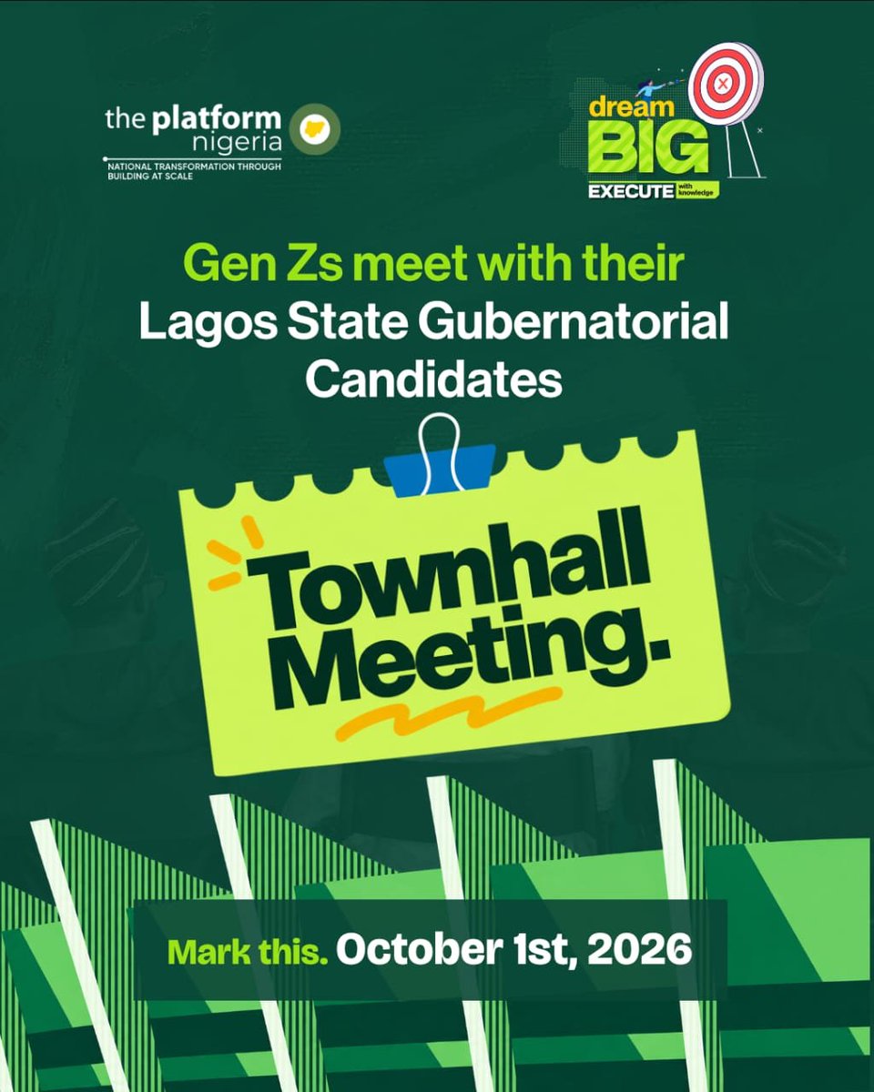 pastorpoju's tweet photo. On the 1st of October a town hall meeting with Gen Zs and the leading Gubernatorial candidates for Lagos State. 

A time of interaction individually with the candidates.

A time to know the plan of your candidates.

Gen Z meets with Lagos Candidates. 1st of October @theplatformnigeria
