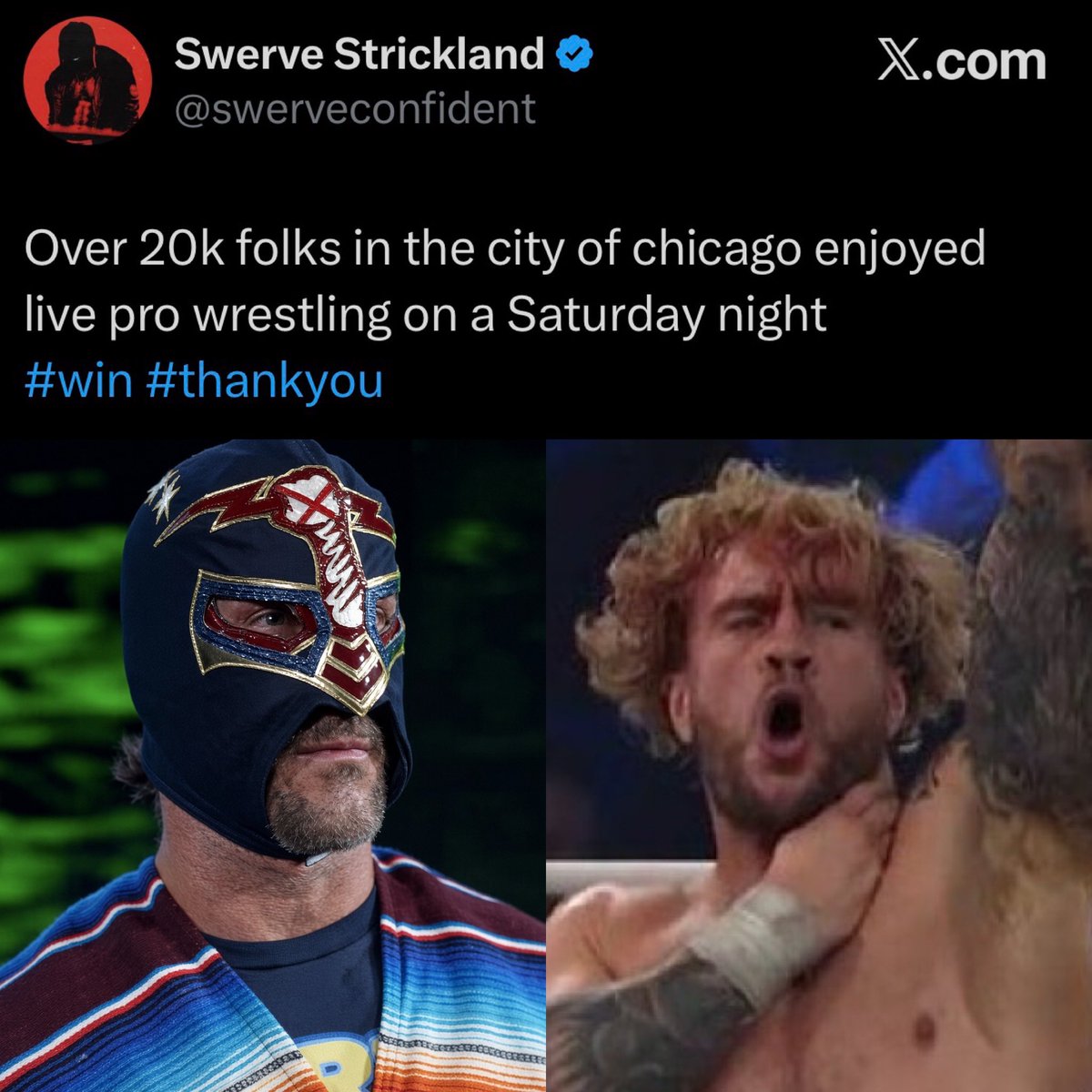 nodqdotcom's tweet photo. Swerve Strickland has publicly commented on AEW All Out and WWE/AAA Worlds Collide drawing big crowds in Chicago. https://t.co/cK5GFgo5QH