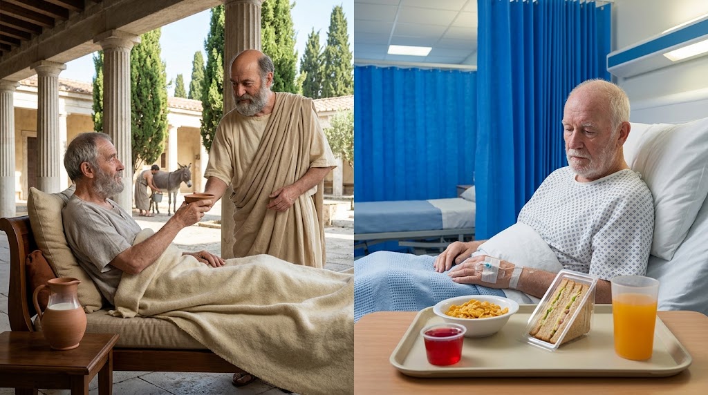 SamaHoole's tweet photo. Sick in 400 BC and Hippocrates puts you on milk.

Sick in 1200 and the monastery infirmary puts you on broth off the bone and an egg beaten in wine.

Sick in 1780 and the physician puts you on beef tea, port and a raw egg at bedtime.

Sick in 1860 and Florence Nightingale puts you on beef tea, cream and eggs, and writes a book insisting on it.

Sick in 1900 with consumption and the sanatorium puts you on a pint of milk every two hours and eggs by the dozen.

Sick in 1930 with diabetes and the ward puts you on meat and fat, because the ward has watched what bread does.

Sick in 1955 on the NHS and the trolley puts you on mince, butter on the potato, a milk pudding and a malted drink at nine.

Sick in 1985 and the tray puts you on low-fat spread, skimmed milk, orange juice and a note about your cholesterol.

Sick in 2026 and the tray puts you on cornflakes, a sandwich in a triangle, jelly and a beaker of squash, with a diet sheet on the way out.

For 2,300 years every doctor on earth fed the sick the animal, because the sick got better on it and everyone in the room could watch it happen.

The tray abandoned that in a single decade, on the strength of a chart.

The patients did not get better. The catering budget did.