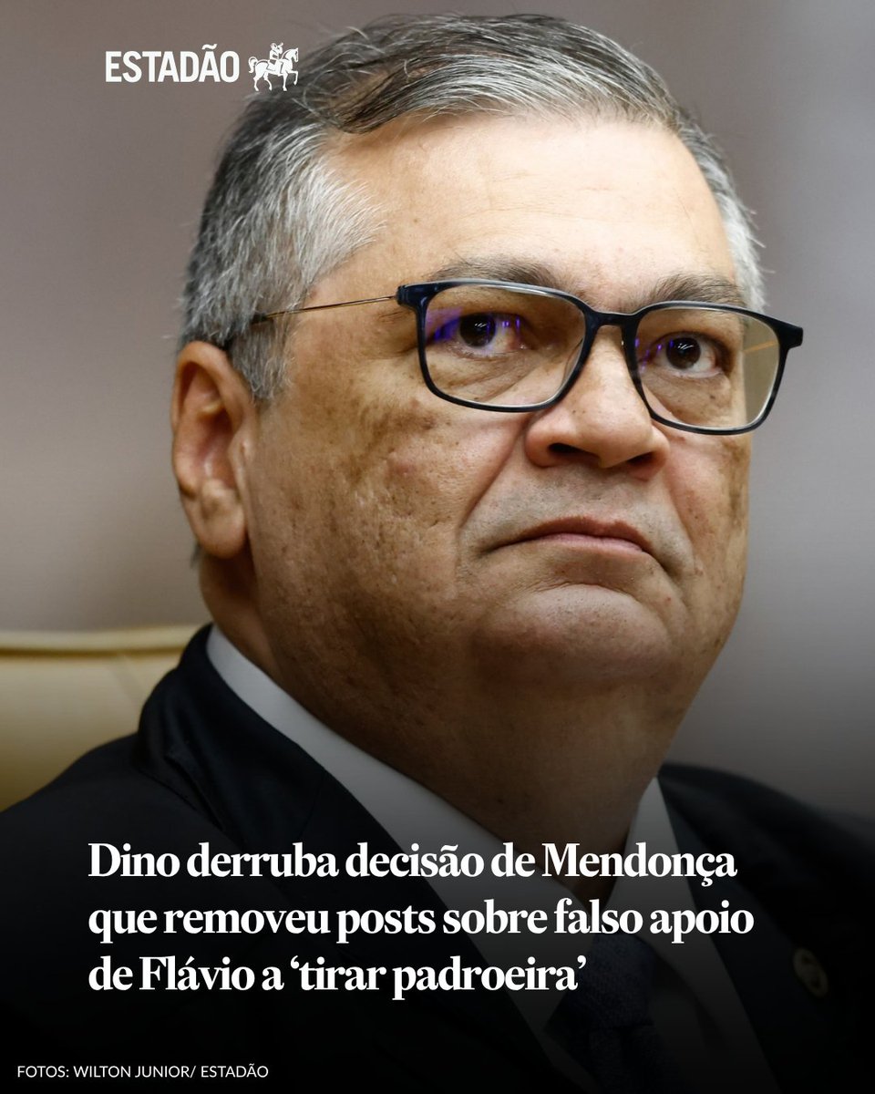 Estadao's tweet photo. POLÍTICA | O ministro do Supremo Tribunal Federal (STF) Flávio Dino derrubou a decisão do Tribunal Superior Eleitoral (TSE) que havia determinado a remoção de 1.125 publicações que faziam associação falsa de apoio do senador Flávio Bolsonaro (PL-RJ), candidato à Presidência, a um projeto de lei para retirar da santa o título de padroeira do Brasil.

🔗 Saiba mais em https://t.co/CaHhwF7Ecw