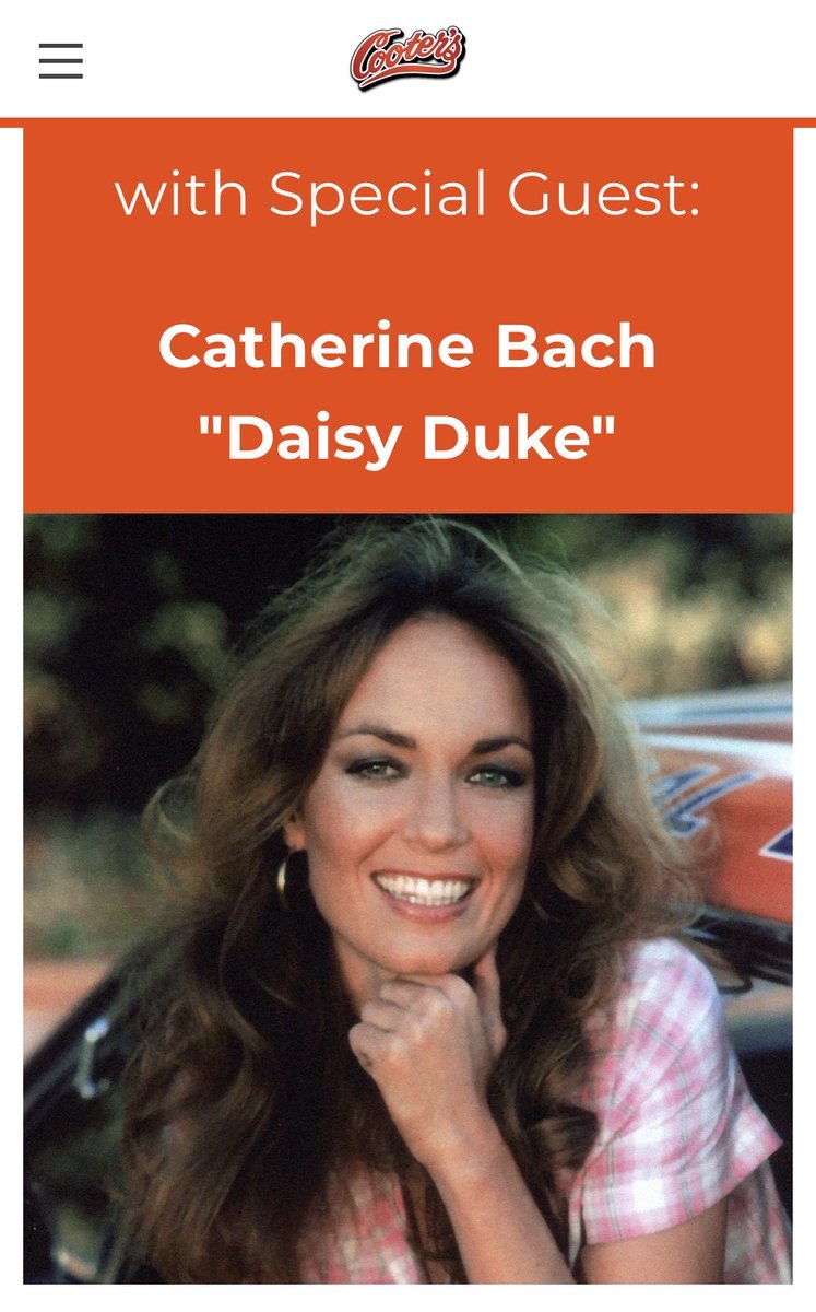 cootersplace's tweet photo. HAZZARD Run 2026

OCTOBER 3rd Luray, Virginia

• COOTER'S LURAY, VA
with Special Guest:
Catherine Bach

Cooter's welcomes our precious friend, the iconic Daisy Duke, Catherine Bach. We are excited that Catherine will be able to join us in Luray all weekend! Y'all come say hi!

FREE ADMISSION
#DukesOfHazzard #cootersplace #GeneralLee #daisyduke #catherinebach @_CatherineBach 

https://t.co/ebF6VkB6Q1