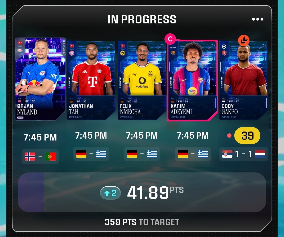 SafeBettin's tweet photo. @Sorare I have both in different line ups 😭 
Sorare ID: FifaTobz https://t.co/PGLnbDrWZT