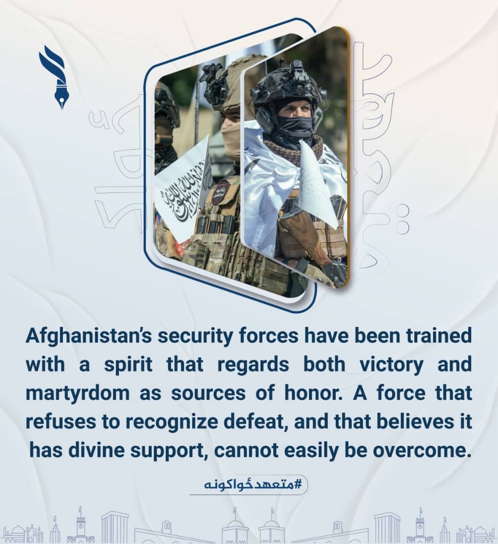 yahya_343's tweet photo. Afghanistan’s security forces have been trained with a spirit that regards both victory and martyrdom as sources of honor. A force that refuses to recognize defeat, and that believes it has divine support, cannot easily be overcome.

 #متعهد_ځواکونه https://t.co/eA9WolHiJh