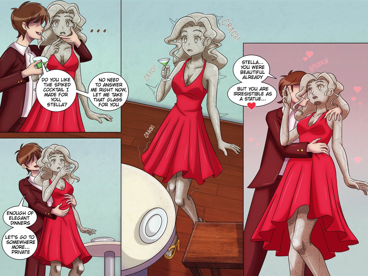 AsfrLex's tweet photo. "Stella goes to meet her online match, but he spiked her drink on their date, petrifying Stella"

Commission for Blaster824 of Stella being petrified in a date
Enjoy! https://t.co/ImvJVCzTKi