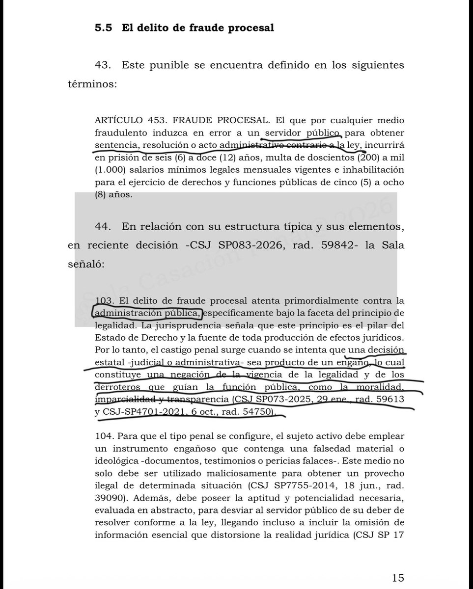 SoyLitigante's tweet photo. Leyendo esta jurisprudencia la cual plantea una discusión seria sobre los HJR en el delito de Fraude Procesal, al punto que hubo un salvamento de voto. Hago una pregunta a la comunidad Juridica penal : ¿El fraude procesal protege la actividad jurisdiccional (entiéndase servidores públicos que toman decisiones) o administración pública simple?