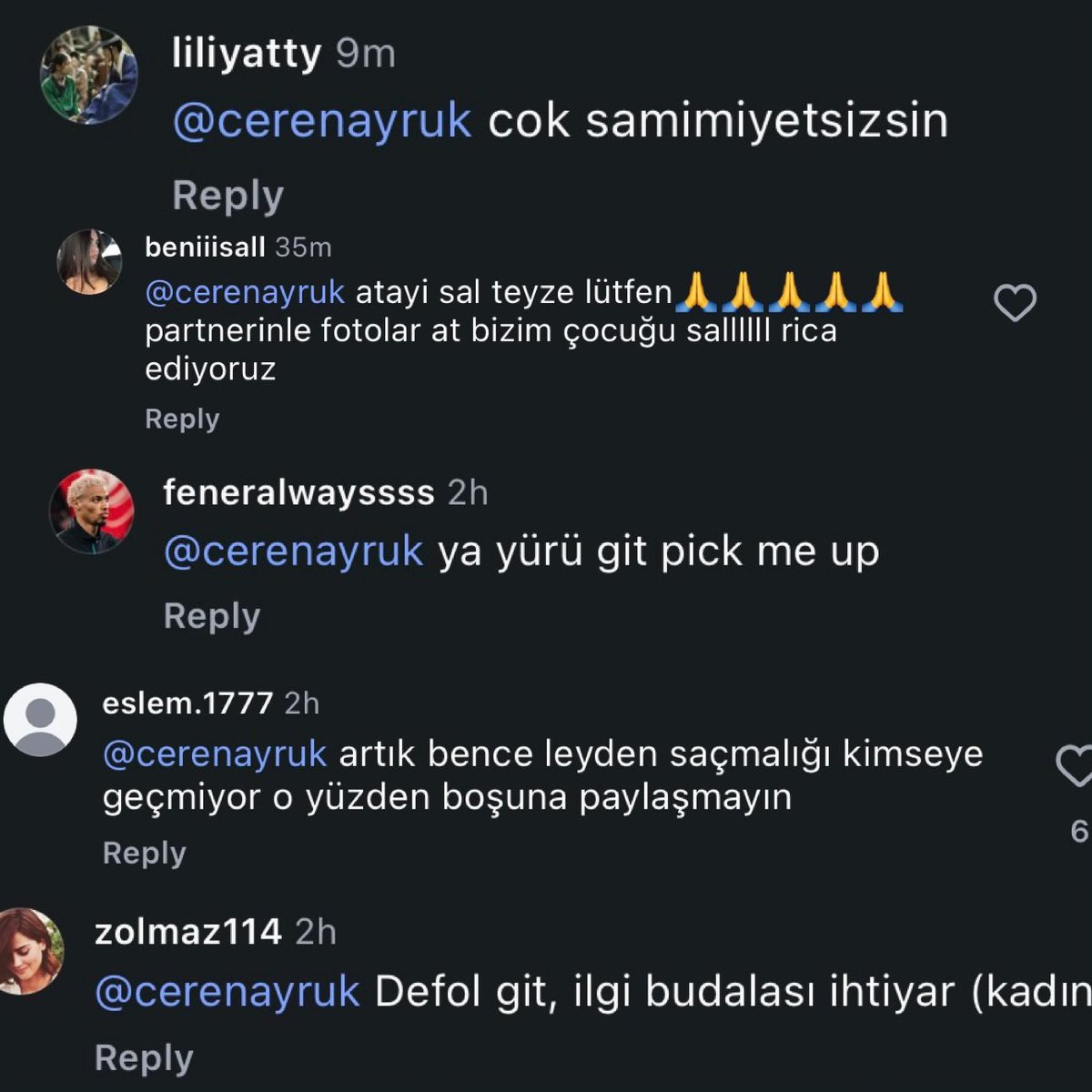 asromeo's tweet photo. ceren’in helin’in postuna yorumuna gelenler ve daha cok fazlasi var UMARIM hicbirini gormez gidin yorum yapin 😭 https://t.co/xIH4CNfaar