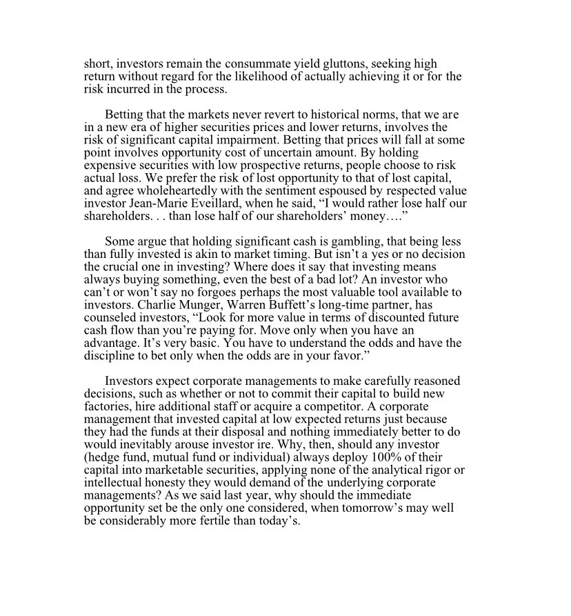 KoyfinCharts's tweet photo. In 2005, Seth Klarman wrote a short paper about the painful decision to hold cash.

Great read. https://t.co/yOpYZILSNQ