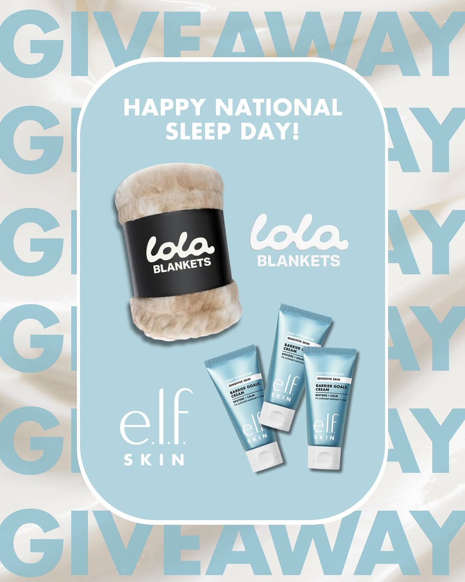 SILVERIOPB's tweet photo. ✨  ALERT ✨ To celebrate National Sleep Day, we partnered with  to give away TWO cozy night kits, because healthy skin begins with restful sleep 😴

Winners will receive:
💙  1-year supply of e.l.f. SKIN Holy Hydration! Barrier Goals Cream
🛌 1 Large Car... https://t.co/rIJfCXKRlu