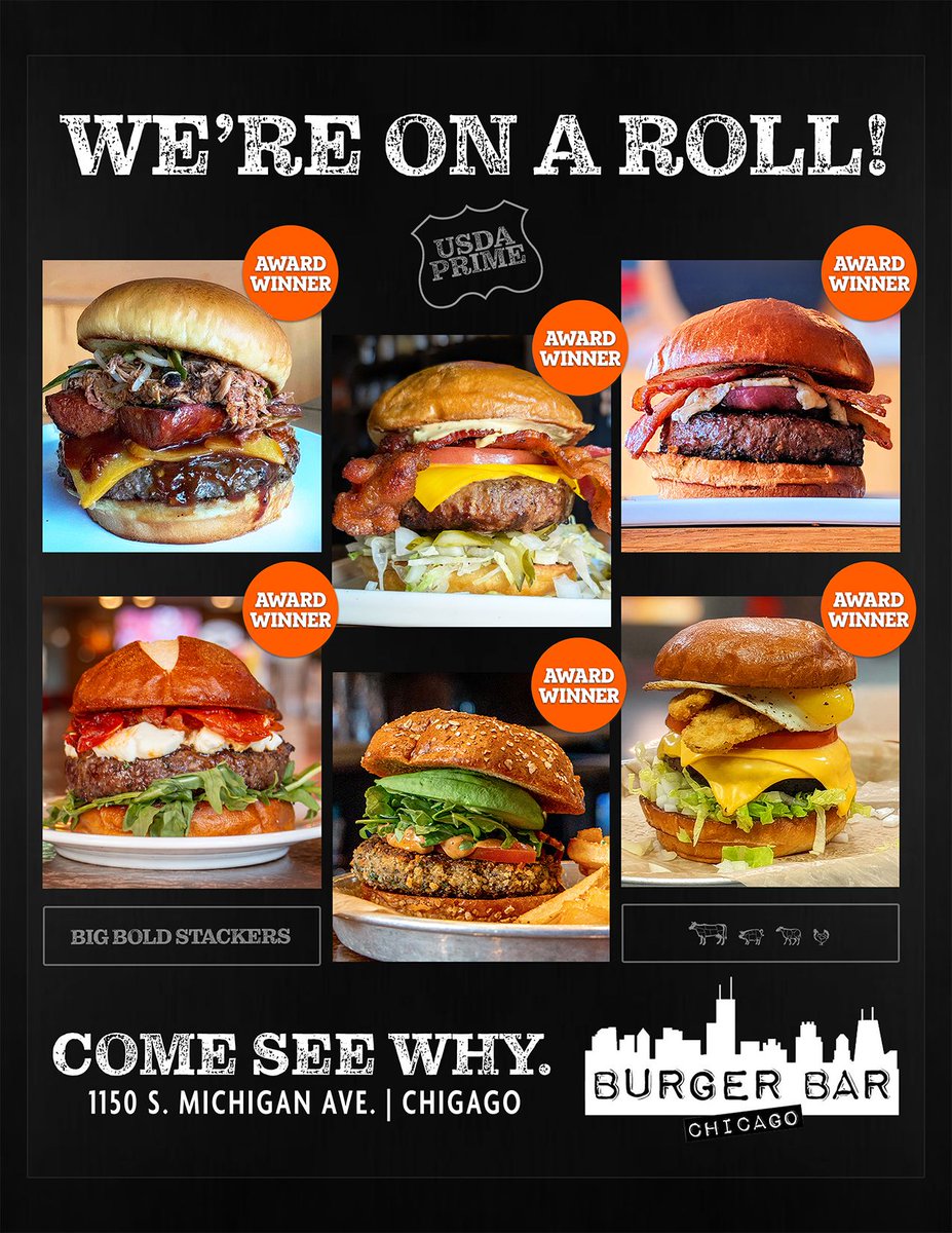 BurgerBarChi's tweet photo. Feast your eyes (and the rest of you) on our Award-Winning Stackers.
Eat like a Champion today. https://t.co/BoWVg5kMnY