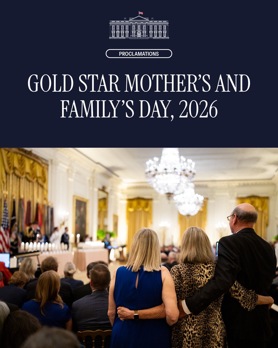 WhiteHouse's tweet photo. America is free because of the heroes in uniform who are willing to lay down their lives in the defense of our Republic.

On Gold Star Mother’s &amp; Family’s Day, we pause to honor the surviving families of our valiant patriots &amp; renew our sacred obligation to always support them.💛 https://t.co/A8NNSZpBEu