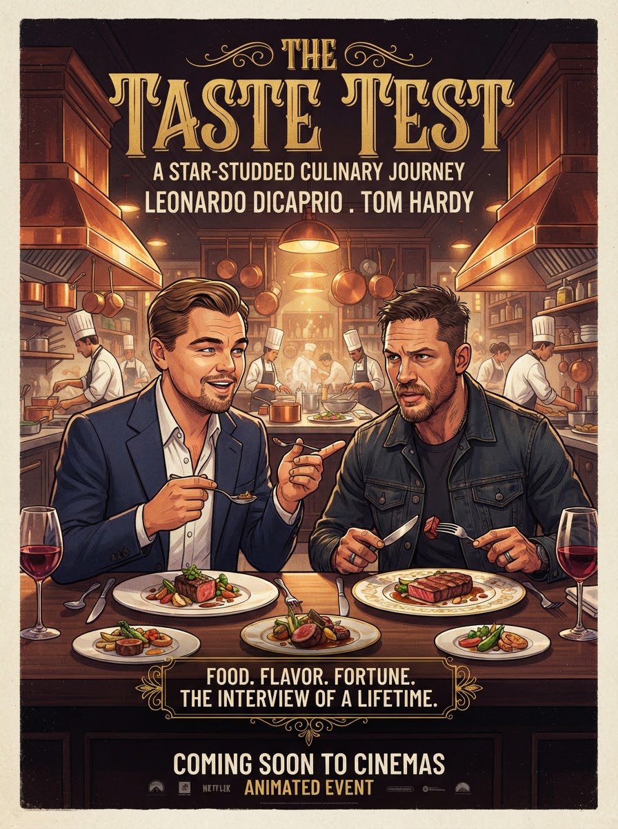 MrMovieArtist's tweet photo. #Ai #AiArt #Concept #Poster #Movie #TheTasteTest #TomHardy #LeonardoDiCaprio #TasteTest #Culinary #Journey #Food #Flavor #Fortune #Interview #LIFETIME https://t.co/VezMjj8lWe