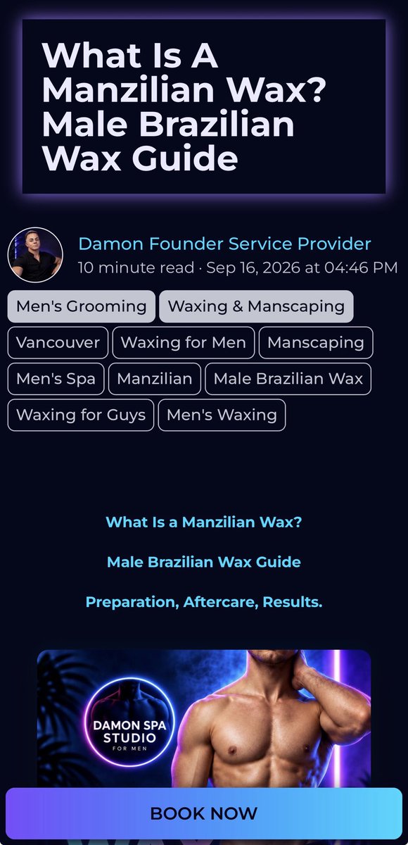 GaySpaVancouver's tweet photo. What is a Manzilian Wax?
Male Brazilian Wax Guide
from Damon Spa Studio for Men
https://t.co/uF98KgmBtA
#manzilianwax #malebrazilian #VancouverWax #VancouverGay
#DamonSpaStudioForMen https://t.co/wQNbcqAJij