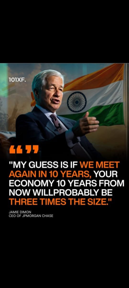 prathamesh9247's tweet photo. India isn't just growing; it's accelerating. ⚡🇮🇳

​Global banking leaders like Jamie Dimon (JPMorgan Chase) project the Indian economy to triple in the next decade.

What happens when an economy triples?
👉 Corporate profits soar.
👉 Wealth creation explodes.
👉 Early, disciplined investors build generational wealth.

​Staying on the sidelines in low-yield savings means letting inflation eat your future.

How to capture this upside?
Start or top up your Equity Mutual Fund SIPs. Partner with India's growth story and participate directly in the nation's rising wealth!🚀 📈