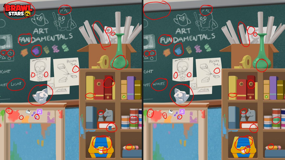 ozcar2109201's tweet photo. @BrawlStars 28 (they're 27, but the right image is moved to the left side a little bit, also the logo is a trick question, so it also counts) 
#BrawlStars #Duolingo https://t.co/TBLY3EfDpP