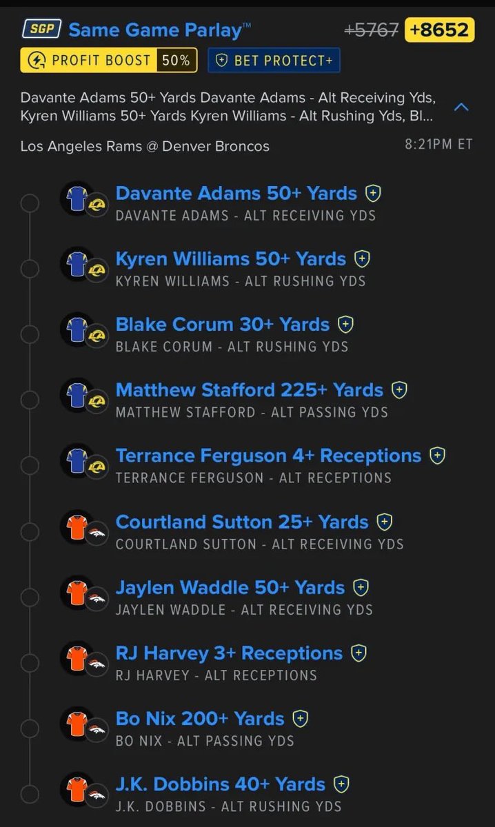 skeelo_green's tweet photo. Sunday Night Football 🏈 
Rams @ Broncos - Full Gams SGP
FanDuel +8652 (50% Boost)

#ramshouse 
#broncoscountry 

@Playbook 
@Tails_Picks 

SNF Full Game SGPs have gone 7/10 and 8/9 (with an injury VOID) Let’s Go 10/10 today? 🫡 🔥 💰 https://t.co/HyoUCGldje