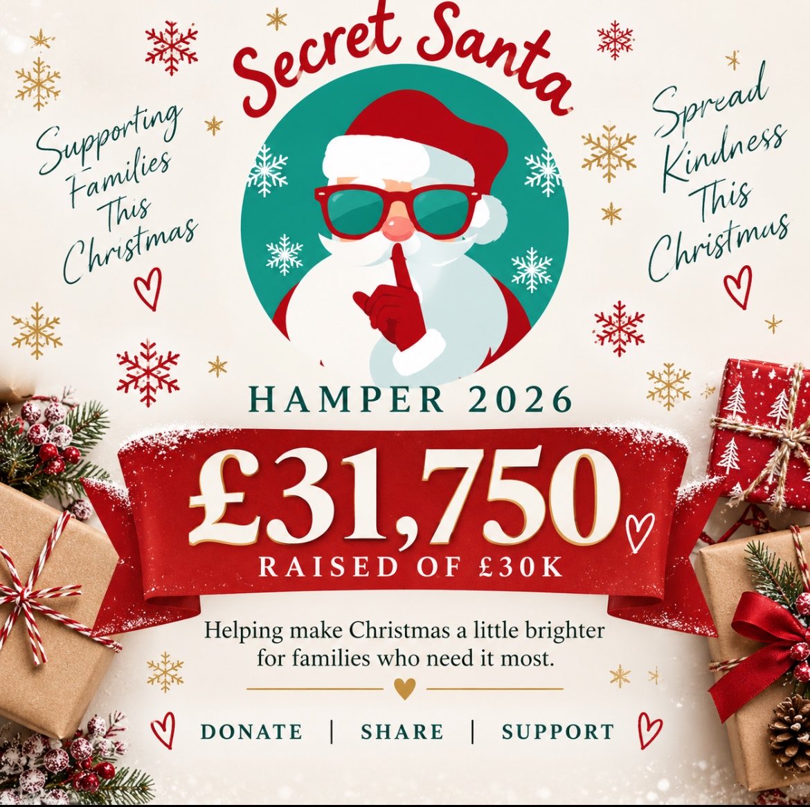 Caitobrien_x's tweet photo. £31,750 and counting🎄❤️

What Vicky & Erin have poured into this appeal is such a beautiful example of what can happen when kindness is turned into action. Their time  and genuine care, alongside every single person who has donated, shared, volunteered or supported the appeal, is helping make Christmas that little bit brighter for families who need it most.

The £30,000 target has already been reached and that in itself is incredible but behind that number are real families, real children and real Christmases being changed. That’s what matters🥹

I’ve said it before but kindness has a ripple effect. One person cares, another joins in, somebody shares, donates and suddenly look what you’ve created.

£31,750 worth of people saying ‘we care’🤧

So unbelievably proud to support this wonderful appeal. If you can donate, please do. If you can’t, a share costs nothing and could help it reach the next person who can. Let’s keep it going🎄🎁

#SecretSantaHamper #EndChildPoverty @VixMyers @ErinShanagher