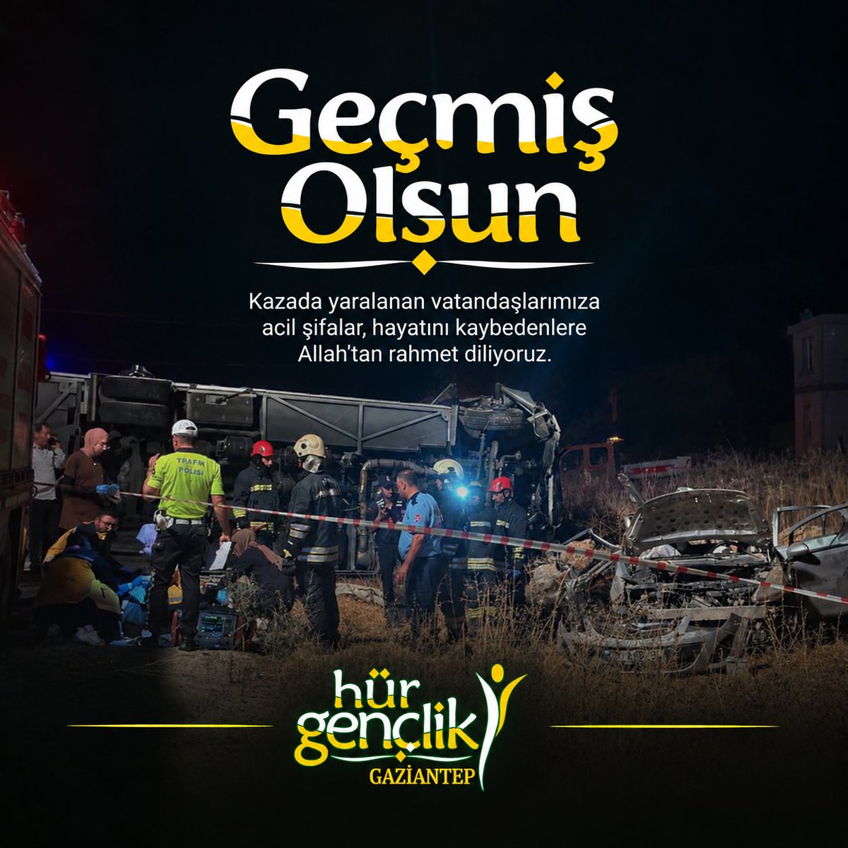 HurGenclik27's tweet photo. Gaziantep'in Nurdağı ilçesinde yolcu minibüsü ile otomobil çarpışması sonucu kazada 7 kişi hayatını kaybederken 13 kişi'de yaralandı.

Kazada yaralanan vatandaşlarımıza acil şifalar, hayatını kaybedenlere Allah'tan rahmet diliyoruz.
#GeçmişOlsun https://t.co/p3p1HUu8vP