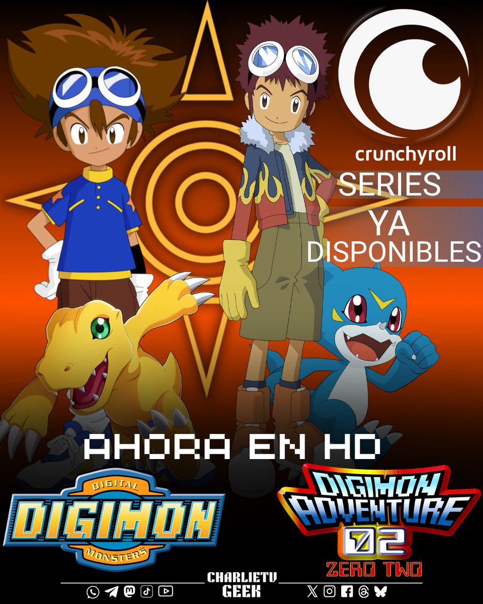 charlietvgeek's tweet photo. #BreakingNews
¡AHORA EN HD!
#Crunchyroll ha actualizado las series de #DigimonAdventure (1999) y #DigimonAdventure02 (2000) a calidad HD 1080p, manteniendo la relación de aspecto 4:3.
Tu ya estás listo para maratonearlas otra vez? 🍿
#DIGIMONTIMES #DigimonAdventureZeroTwo https://t.co/1IiJf1rx4X