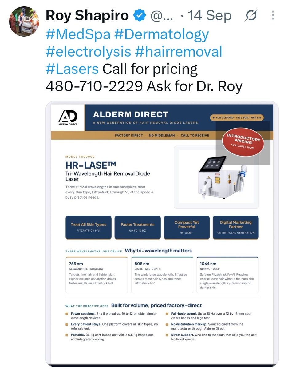 ClassicRoy's tweet photo. Remove hair in multiple clinics. It's portable and affordable!
#MedSpa #Electrolysis #Laser https://t.co/TEmtxPtCz6