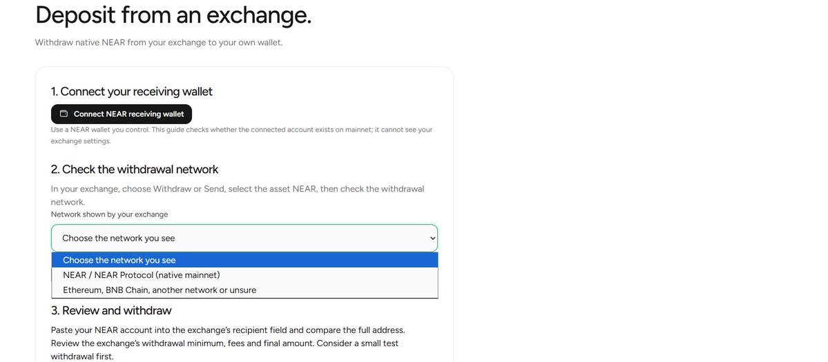 LaunchNear's tweet photo. IMPOSSIBLE TO STOP US !

LaunchNear’s exchange deposit guide is live:
• Copy your connected NEAR address
• Check the native NEAR network
• Refresh your balance
• View your withdrawal on the explorer

Withdraw through your exchange, then return to launch or trade. https://t.co/5hySP7uiHx