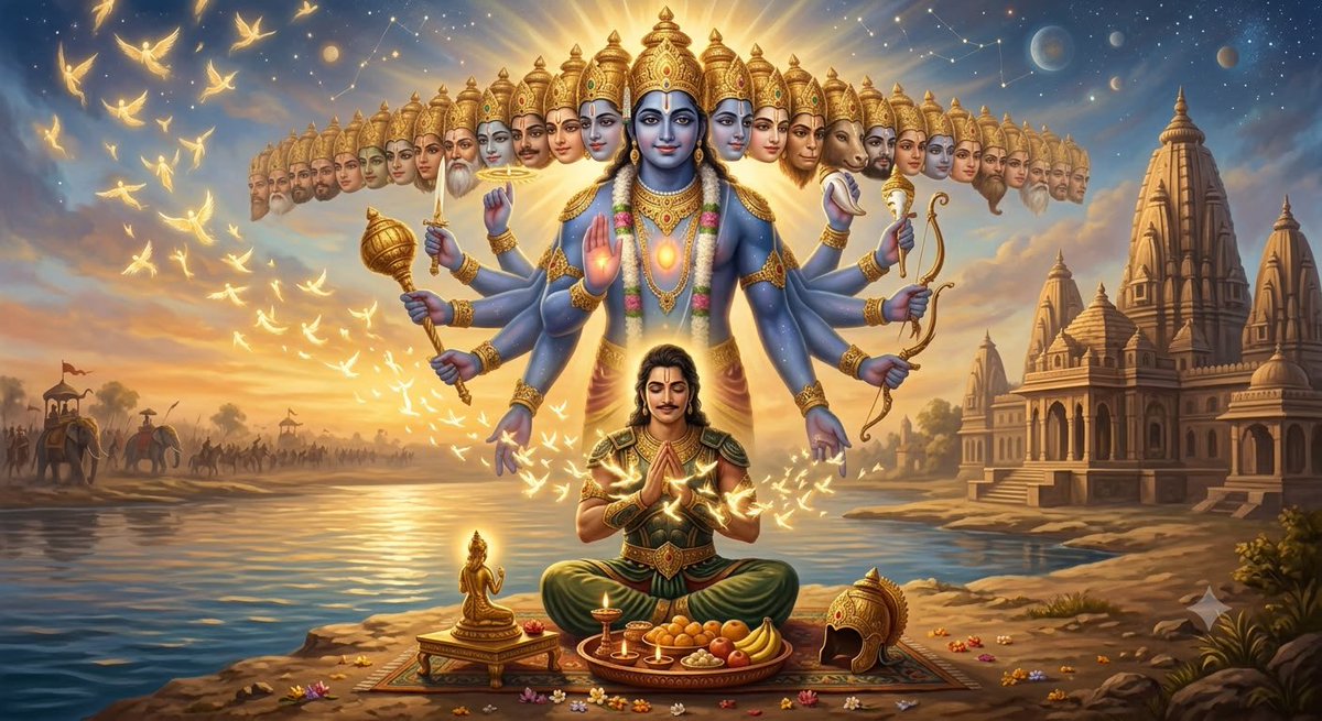 vishwananda's tweet photo. Remembering Karna as Pitru Paksh begins. 
One of the most difficult lives, yet most beautiful inner character. Stuck in the middle of adharma due to destiny, yet so close to Sri Krishna’s heart. Having nothing, receiving only thorns from the world, yet giving the very best of himself away in selfless charity to everyone. Karna forgot about himself completely in compassion for all. The very few times Sri Krishna truly cried in His life, one of them was when Karna was dying. Such an extraordinary attainment of being so close to Bhagavan’s heart, for someone who was only tormented his entire life. To remove Karna’s pain of being unwanted and unloved, Sri Krishna showed him the endless closeness they had always had. Even in past lives when Karna (Sahastrakavach) had alone fought against Sri Krishna (Narayan) and Arjun (Nara), his true self was dearest to the merciful heart of Bhagavan. And during the Mahabharat war, this was the last time they would stand against each other. After this life they would always stand together. As he was dying, Sri Krishna promised Karna the end of all feelings of separation from His heart, eternal dearness and sweetness. Karna was one of the very rare people who received an Adesh from Sri Krishna as he was dying. The other was Hanuman. Sri Ram gave His final Adesh to Hanuman as Sri Ram was leaving the world and Hanuman ji is fulfilling it till today. And on the other hand, Sri Krishna gave His final Adesh to karna as karna was dying. Just imagining how much trust and love Bhagavan must have had in him touches the heart so deeply. And Karna has lived up to that trust and love fully. 
Every year during Pitru Paksha, Karna comes from Vaikuntha and offers food for all lineages, to all ancestors. During his life, he could never remember or offer food for his ancestors because he never knew what his true lineage was. But that which was Karna’s greatest pain, of being so unloved and unwanted, Sri Krishna gave him complete mastery over it—coming every year to be the one loving and feeding all those who have left their body. To share Sri Krishna’s infinite love with them through the performance of Shraddha. During the days of Pitru Paksh, remember to give thanks for everything that the SatGuru, Bhagavan, endlessly gives, and offer food in charity as much as possible. Blessings.