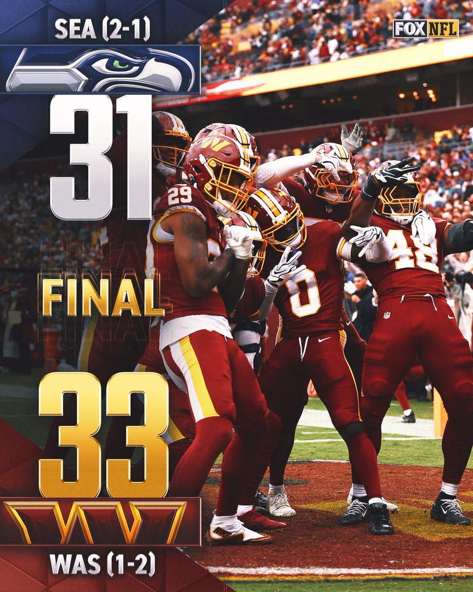 NFLonFOX's tweet photo. The @Commanders pick up their first win of the season against the reigning Super Bowl champs 🔥 https://t.co/vvhqwyyfRH