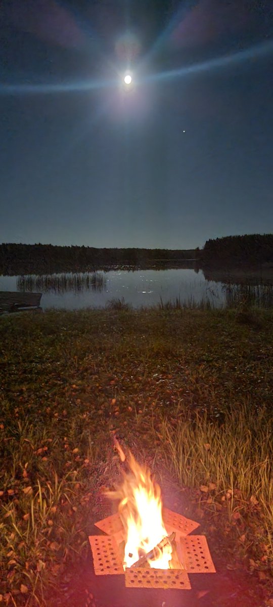 LaveScenery's tweet photo. @AbiRatchford I'm at the cottage, and right now I'm by the lake, with only the campfire and the moon for company, and absolute peace around me, I'm frying sausage, the silence is broken only by the calls of swans echoing across the lake 😊 https://t.co/46cr9AGP1W