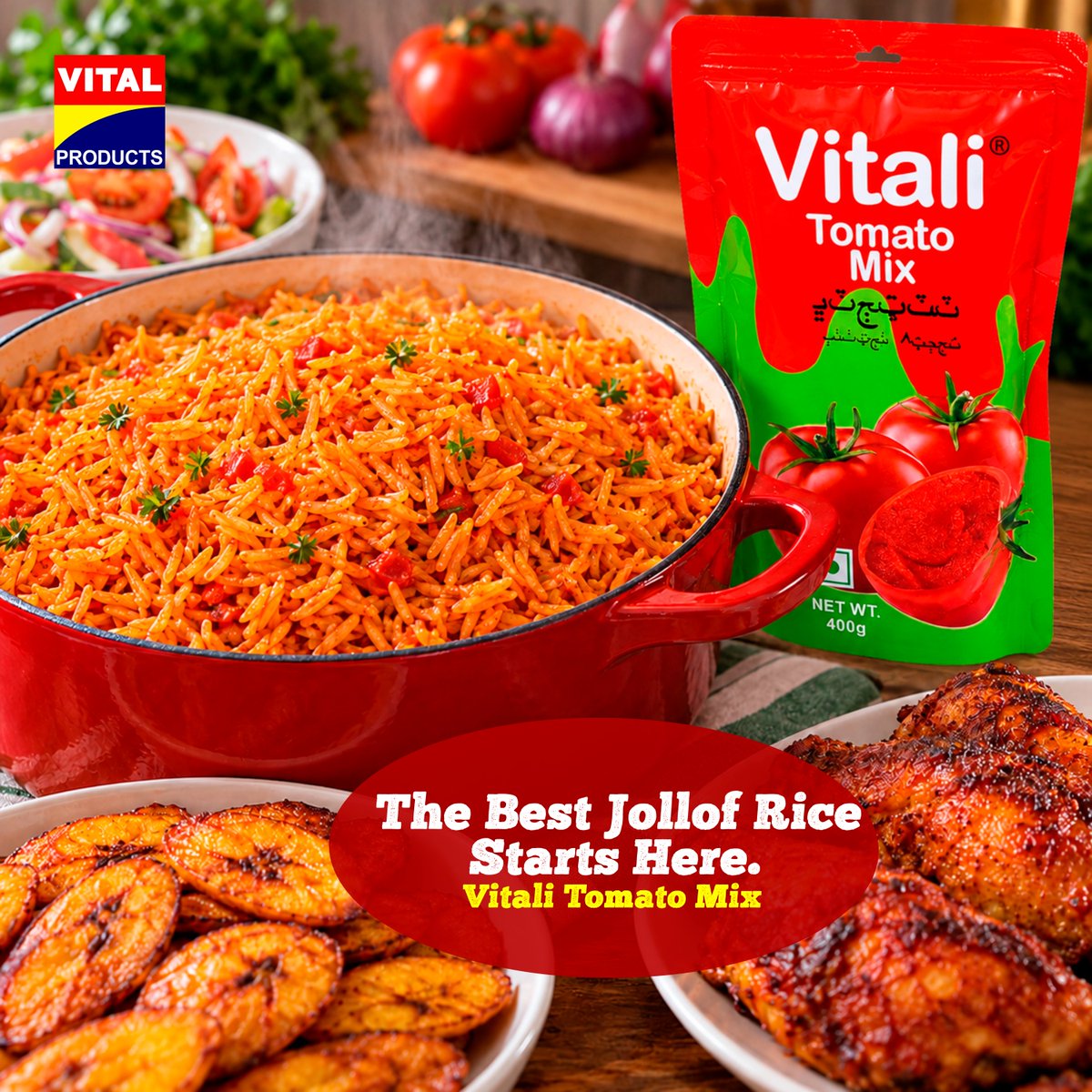 VProductsplc's tweet photo. Great Nigerian Jollof starts with a great tomato base. With Vitali Tomato Mix, get that rich tomato colour and flavour into every pot, so your rice comes out looking and tasting ready for the whole table.
#VitalProducts #VitaliTomatoMix https://t.co/kGg9wRX2a6
