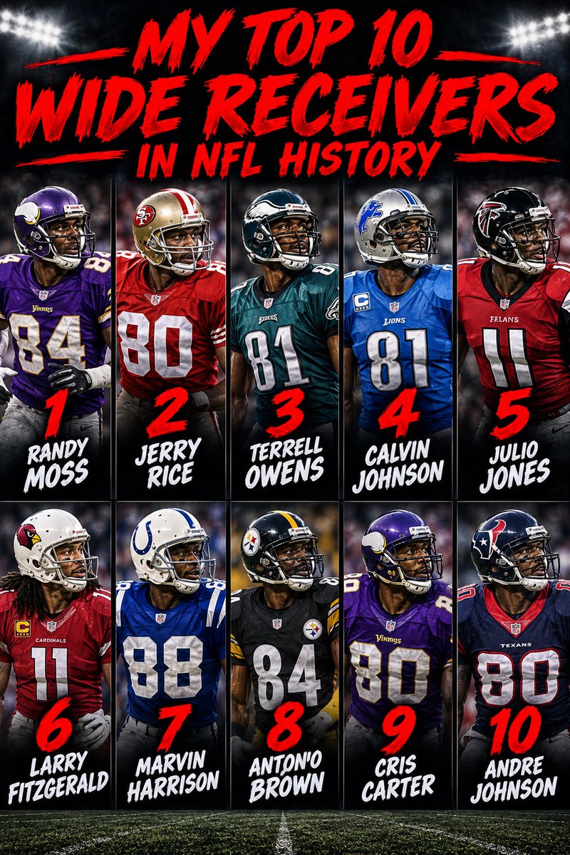 AustinChris23's tweet photo. My top 10 wide receivers in NFL history #nfl #football #widereceiver #top10 #nflfootball https://t.co/UmT0gHbzlE