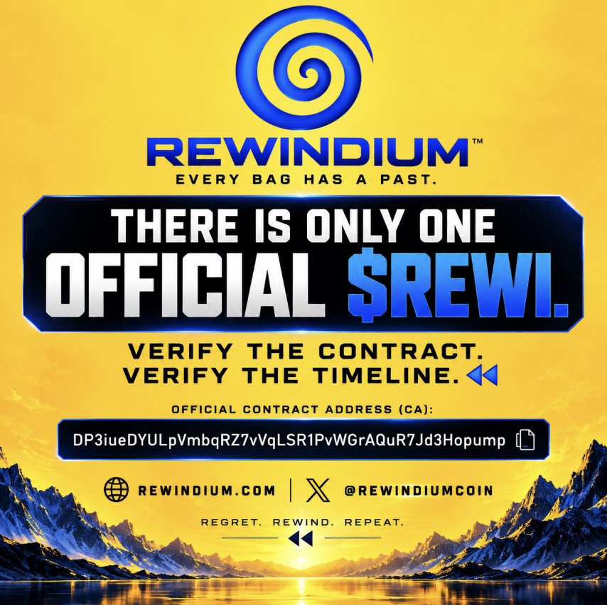 RewindiumCoin's tweet photo. OFFICIAL REWINDIUM NOTICE ⏪

There is only one official $REWI.

Official CA:
DP3iueDYULpVmbqRZ7vVqLSR1PvWGrAQuR7Jd3Hopump

Always verify through https://t.co/3pWsqPrxx4 or @RewindiumCoin.

If the contract doesn't match, it isn't Rewindium.

#REWI #Solana https://t.co/vvTG8z9muF