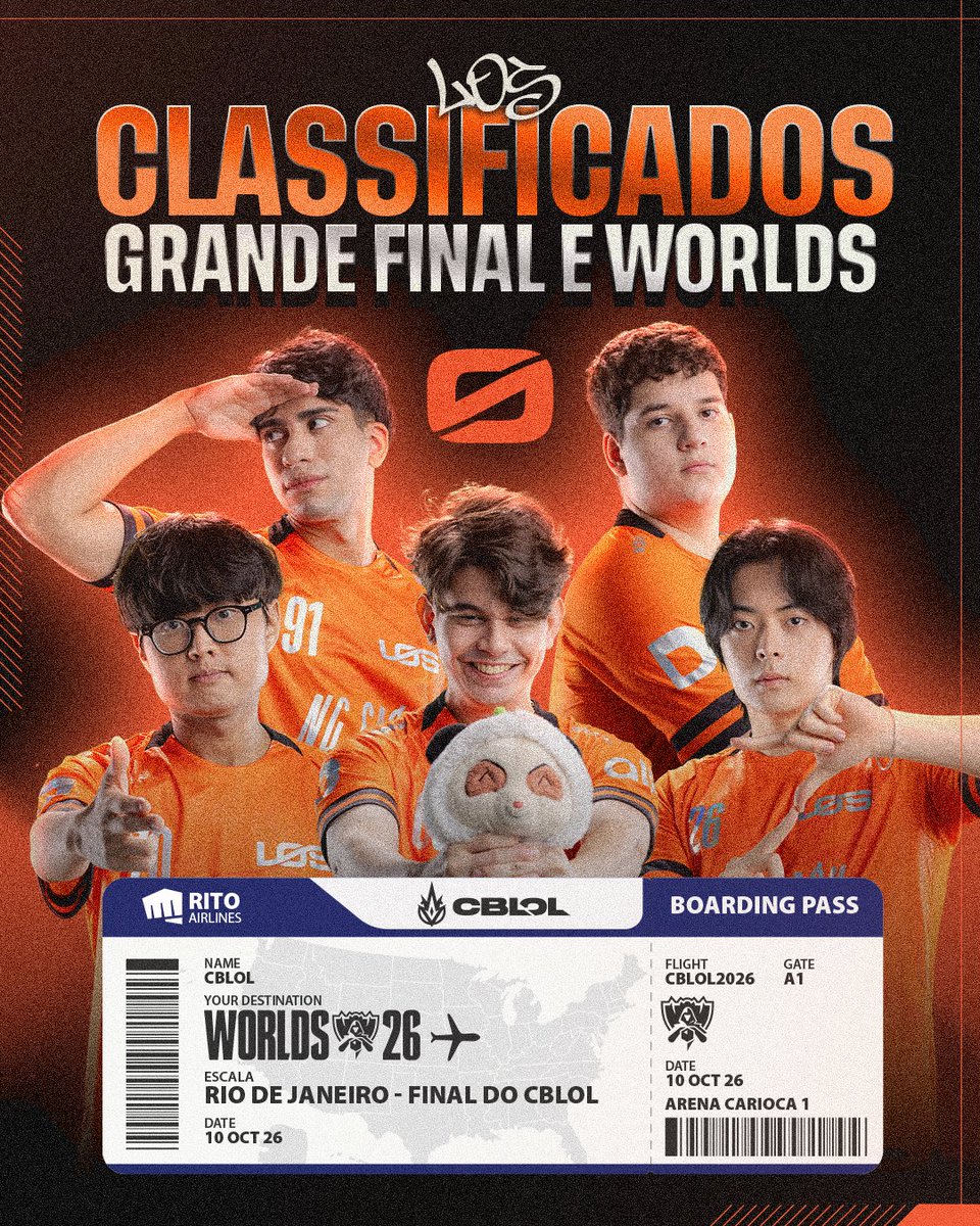 CBLOL's tweet photo. A @losgrandesgg é a primeira equipe a representar o #CBLOL no #Worlds2026 🧡 https://t.co/qWzn9MQELH