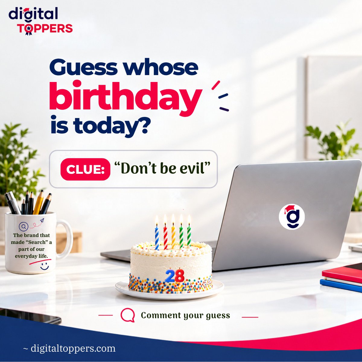 digitaltoppers's tweet photo. Guess whose birthday is today?
Hereβs a clue: βDonβt be evilβ
Drop your answer in the comments!π
Stay connected with #DigitalToppers for more #digitalmarketingtips, technology facts, SEO insights, marketing updates
#MarketingTips #TechnologyFacts #TechTrivia #Google #Trichy https://t.co/Z95CoNInr7
