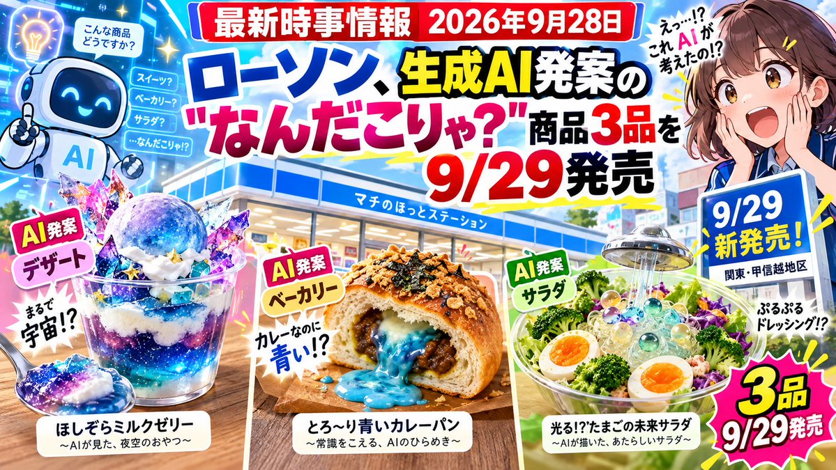 NOBY1202's tweet photo. ローソンから9/29、生成AI発案の「なんだこりゃ?」新商品三つが関東エリアで登場。ピクルス×レモンの「レモンタルト」(270円)、酒種生地×粒あんの「あんバターヨーグルトパン」(181円)、紅芯大根とビーフンの「和風パフェサラダ」(475円)。AIの発想を担当者が磨きました。 #ローソン #生成AI https://t.co/tDf7KawWBV