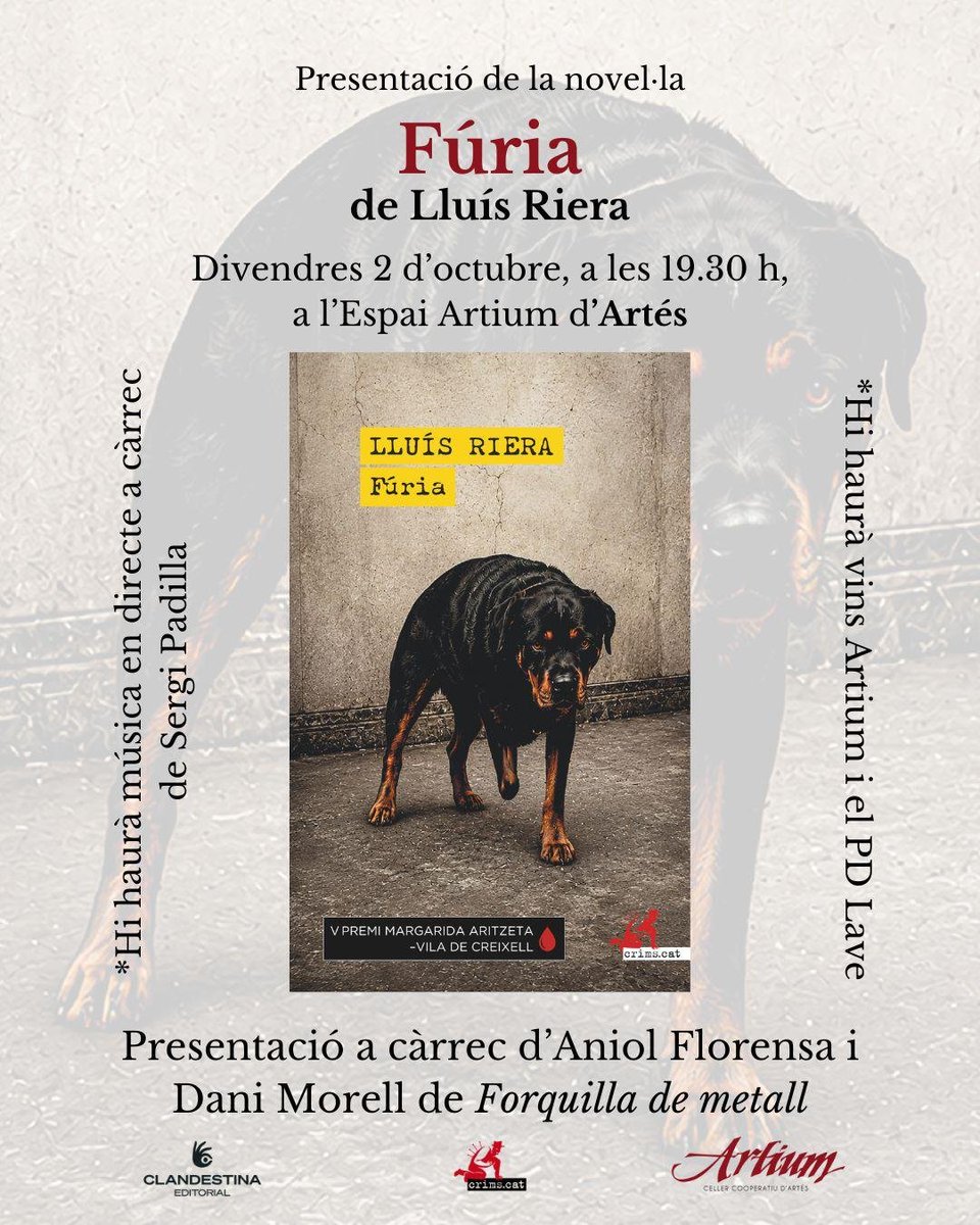 DaniMorellC's tweet photo. Això és grit lit a la catalana: personatges al límit, entorn rural asfixiant i una violència latent que es mastega a cada pàgina. El senyor @aniolflorensa i un servidor presentarem la nova novel·la de Lluís Riera divendres vinent a Artés! 👇 https://t.co/iMpsEfB8QG