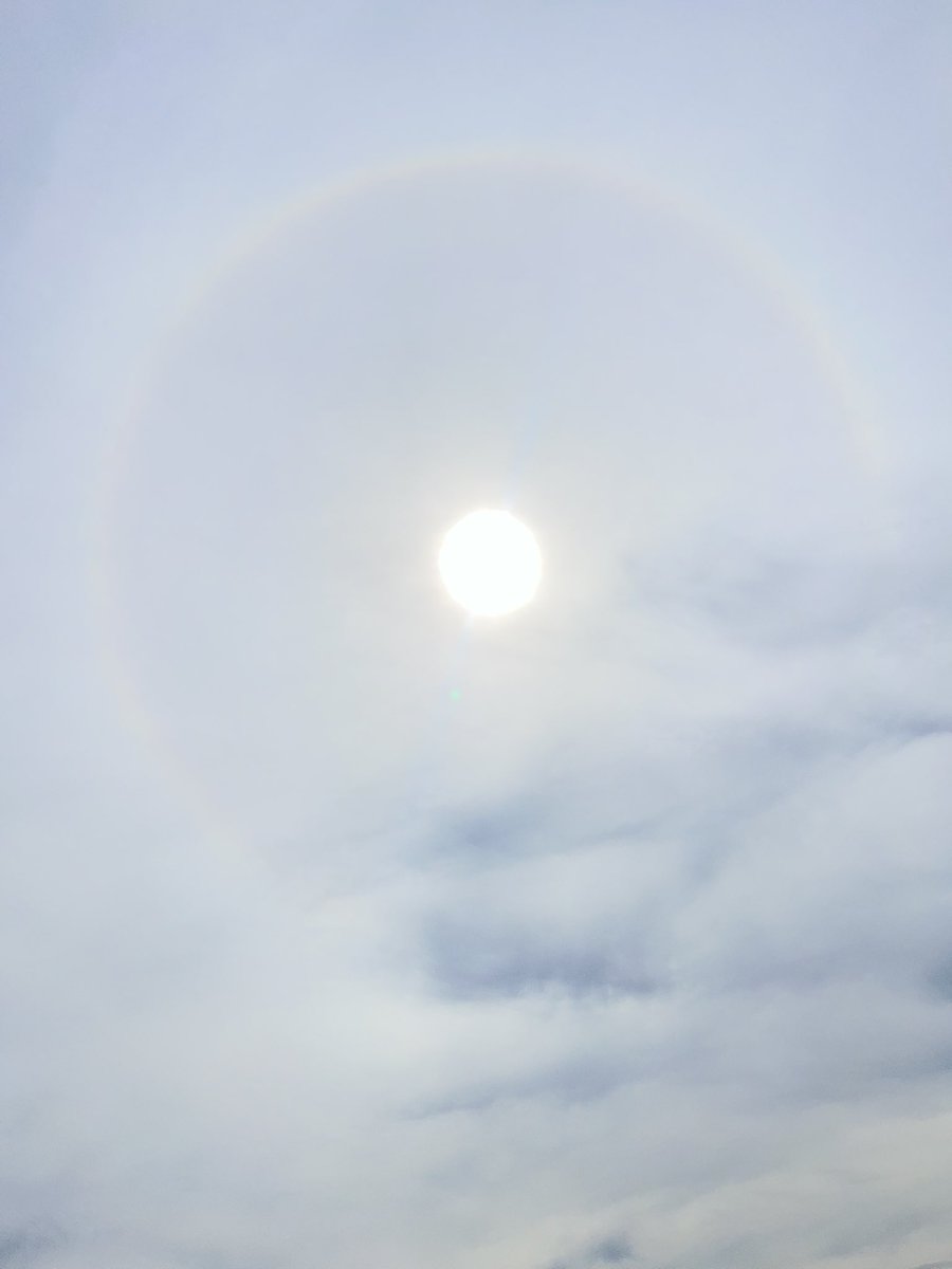 jacob39137's tweet photo. Quad cities area today. A nice chemical trail rainbow around the sun. Star dust solutions needs to be stopped. https://t.co/og0QINuyte