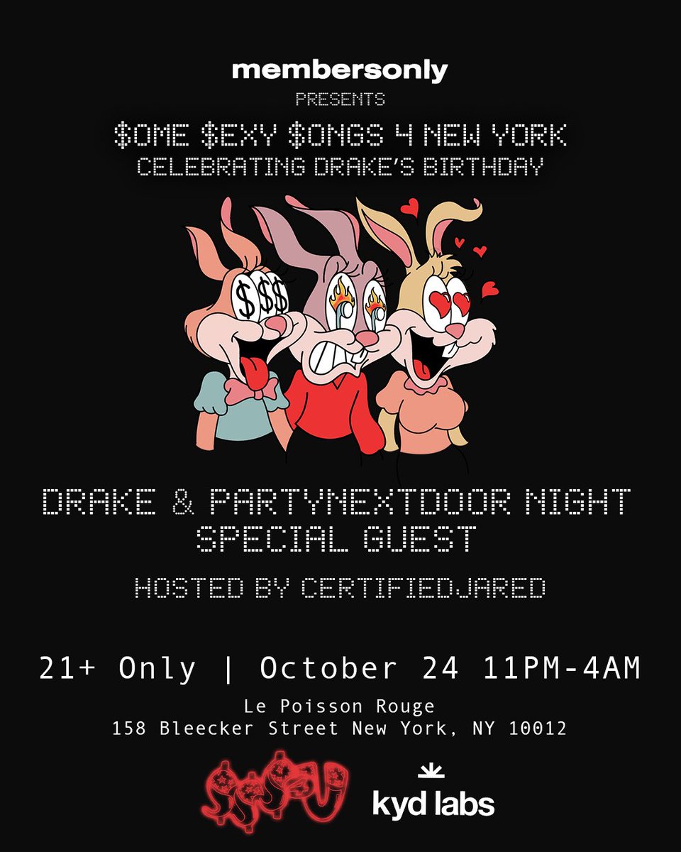 certifiedjared's tweet photo. Tory Lanez Not on “Tor”, Tour NYC sold out ✅

Members Only - Drake &amp; PARTYNEXTDOOR Night next at @lprnyc Ⓜ️💘 on Drake’s birthday. Got some special guests 4 u. 🦉🦉🦉 https://t.co/c7I5YGqL08